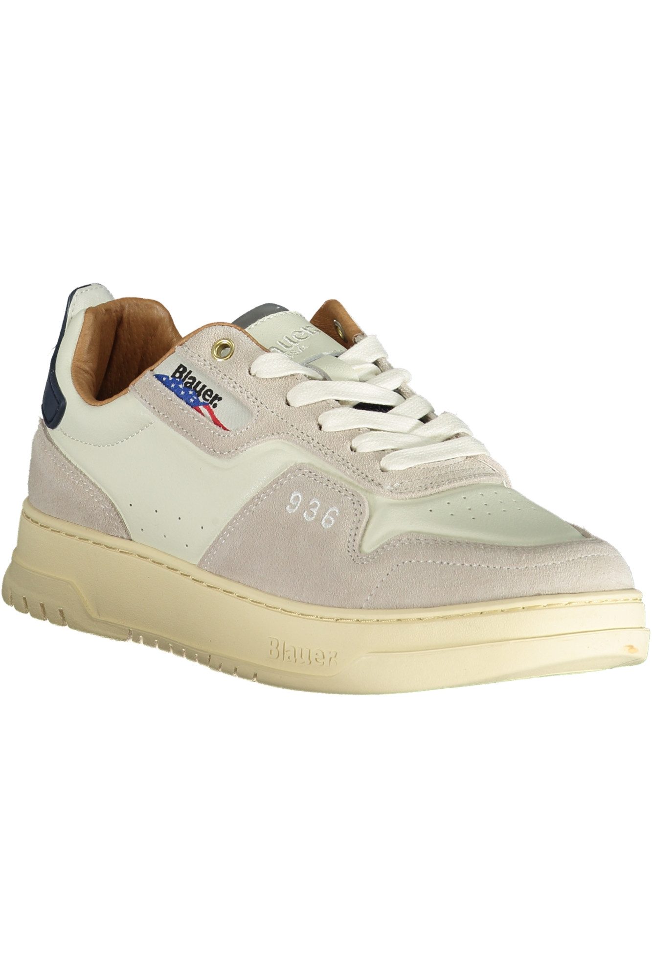 Blauer Sneaker Weißer Herrensportschuh mit Schnürsenkeln und