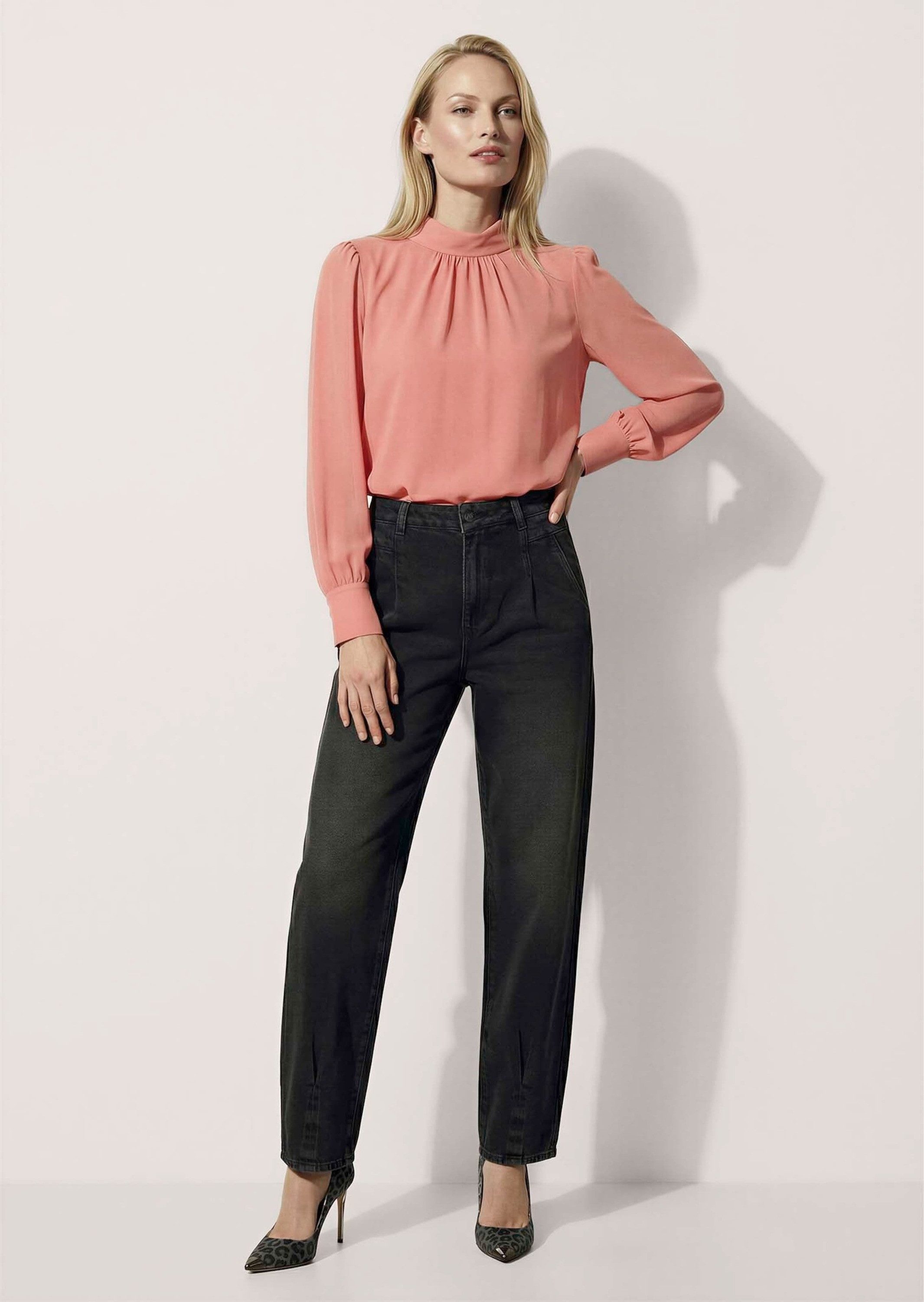 MADELEINE Gerade Jeans Modische Barrel-Leg-Jeans Weiche O-Form mit Bundfalte, Formbund & 4-Pocket-Design