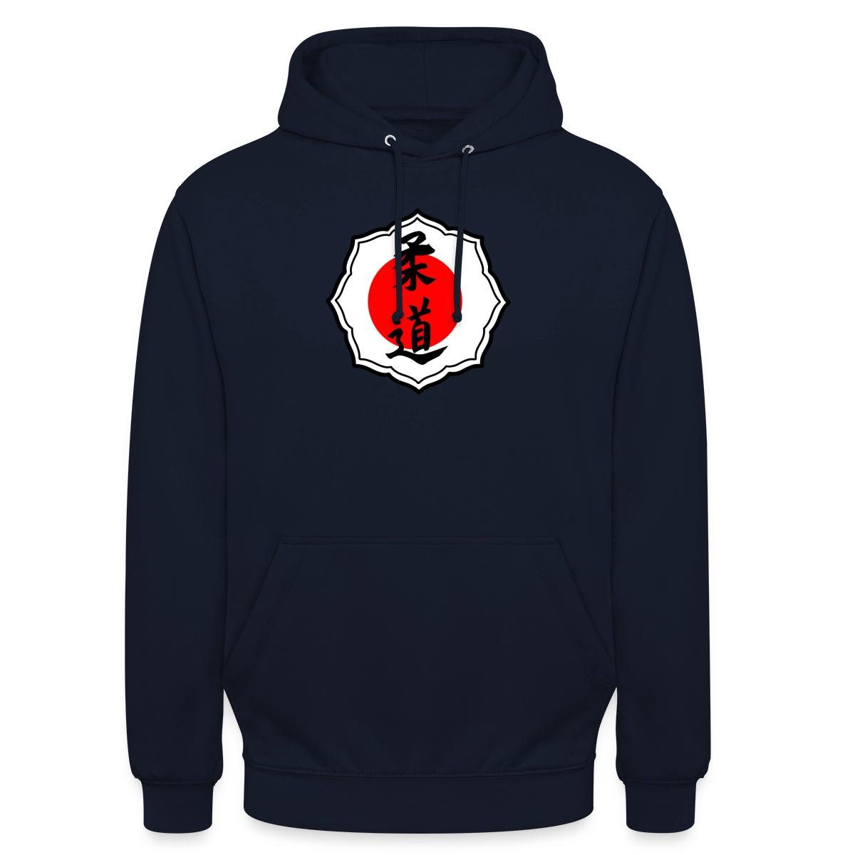 Spreadshirt Hoodie Judo Kanji Mit Roter Sonne Japan Unisex Hoodie (1-tlg) Unisex-Schnitt: Sitzt bei Männern körpernah, bei Frauen weit