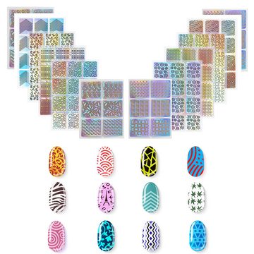 Lubgitsr Nagel Nagelsticker, 12 Blatt Selbstklebend Nagelaufkleber Nail Art Sticker, 12-St.