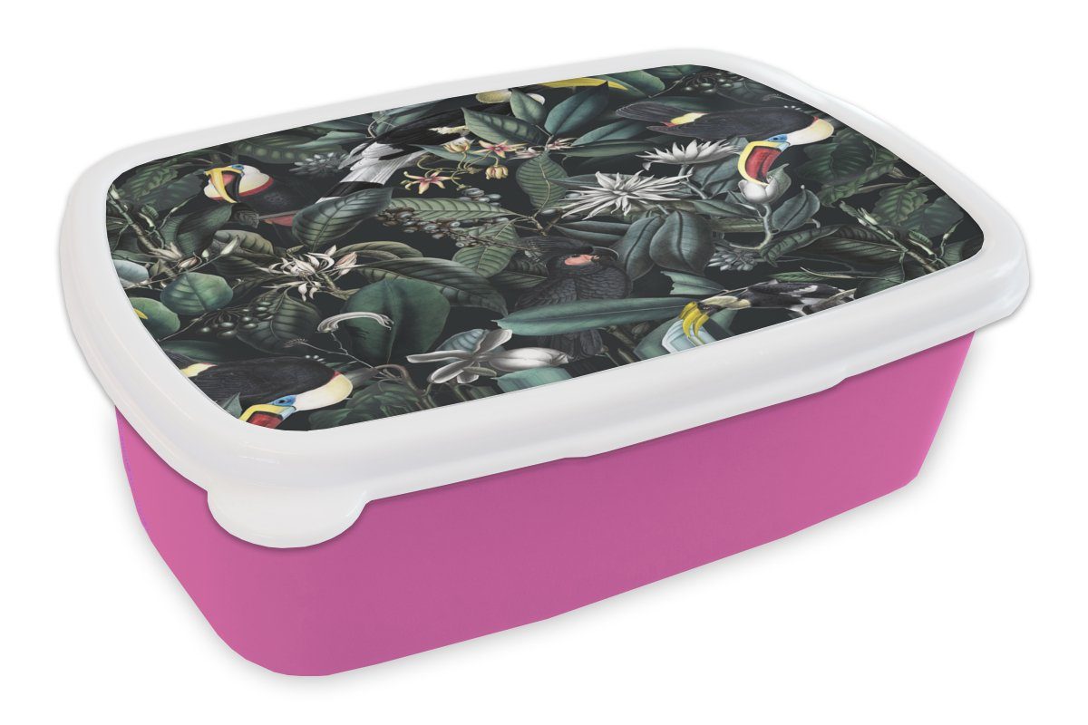 (2-tlg), Kunststoff, für rosa Mädchen, Kinder, Blätter, Blumen Tukan Lunchbox Snackbox, - Erwachsene, Kunststoff Brotdose Brotbox MuchoWow -