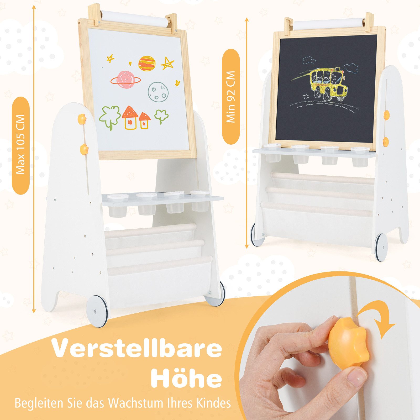 COSTWAY Standtafel, 4 in 1 Kinder Staffelei mit mit Magnettafel