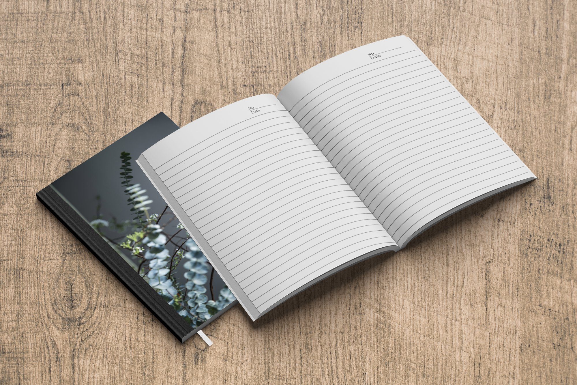 A5, Hintergrund, Tagebuch, 98 Journal, Notizheft, Merkzettel, auf Eukalyptuszweige Notizbuch MuchoWow Seiten, grauem Haushaltsbuch