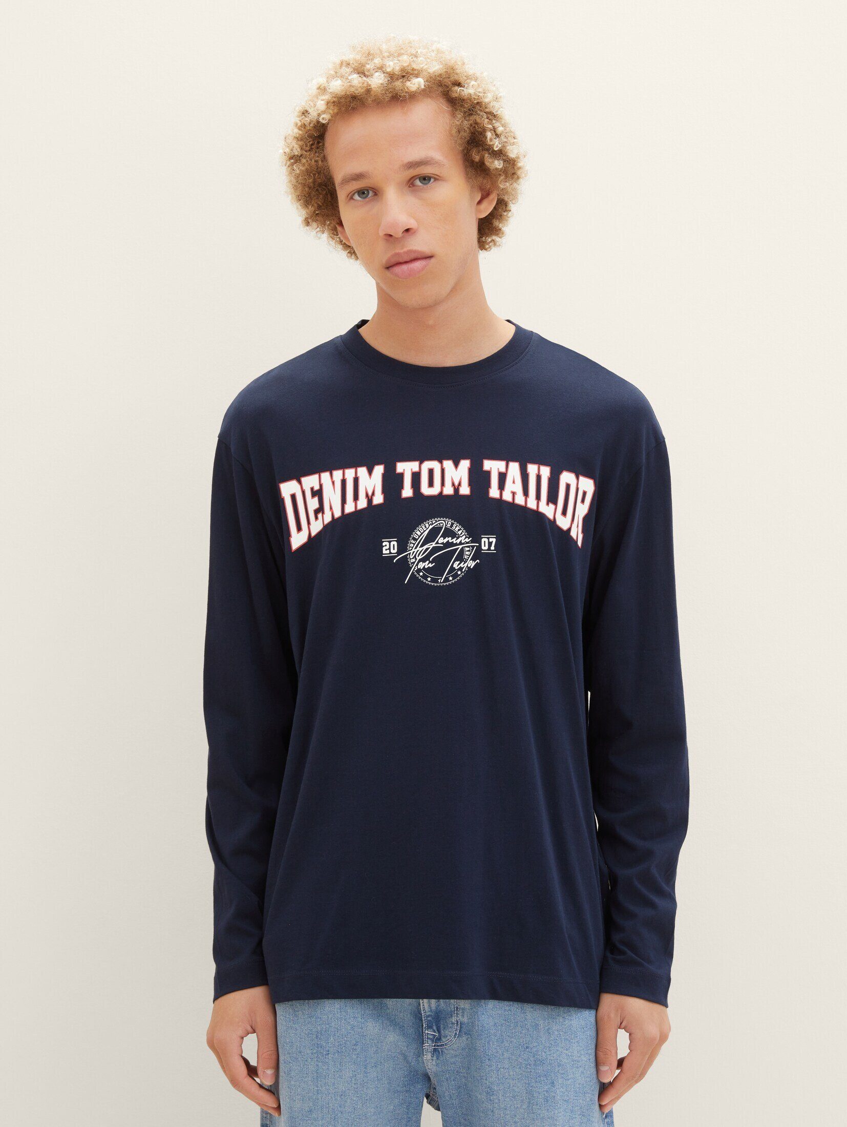 TOM TAILOR Denim T-Shirt Relaxed Langarmshirt mit Logo Print
