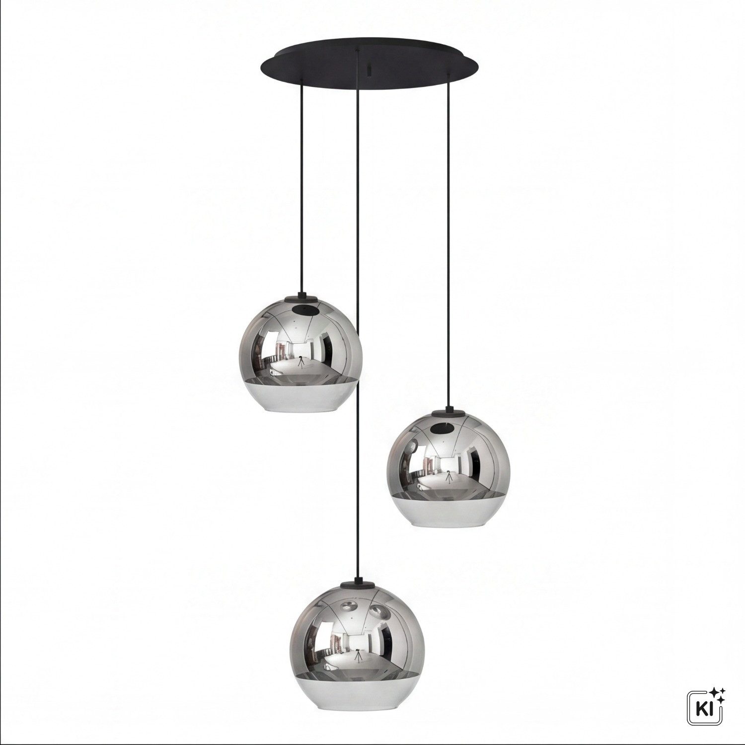 Licht-Erlebnisse Pendelleuchte GLOBE, ohne Leuchtmittel, Glas Metall H: max. 120 cm 50 cm breit Schwarz Chrom E27 3-flammig