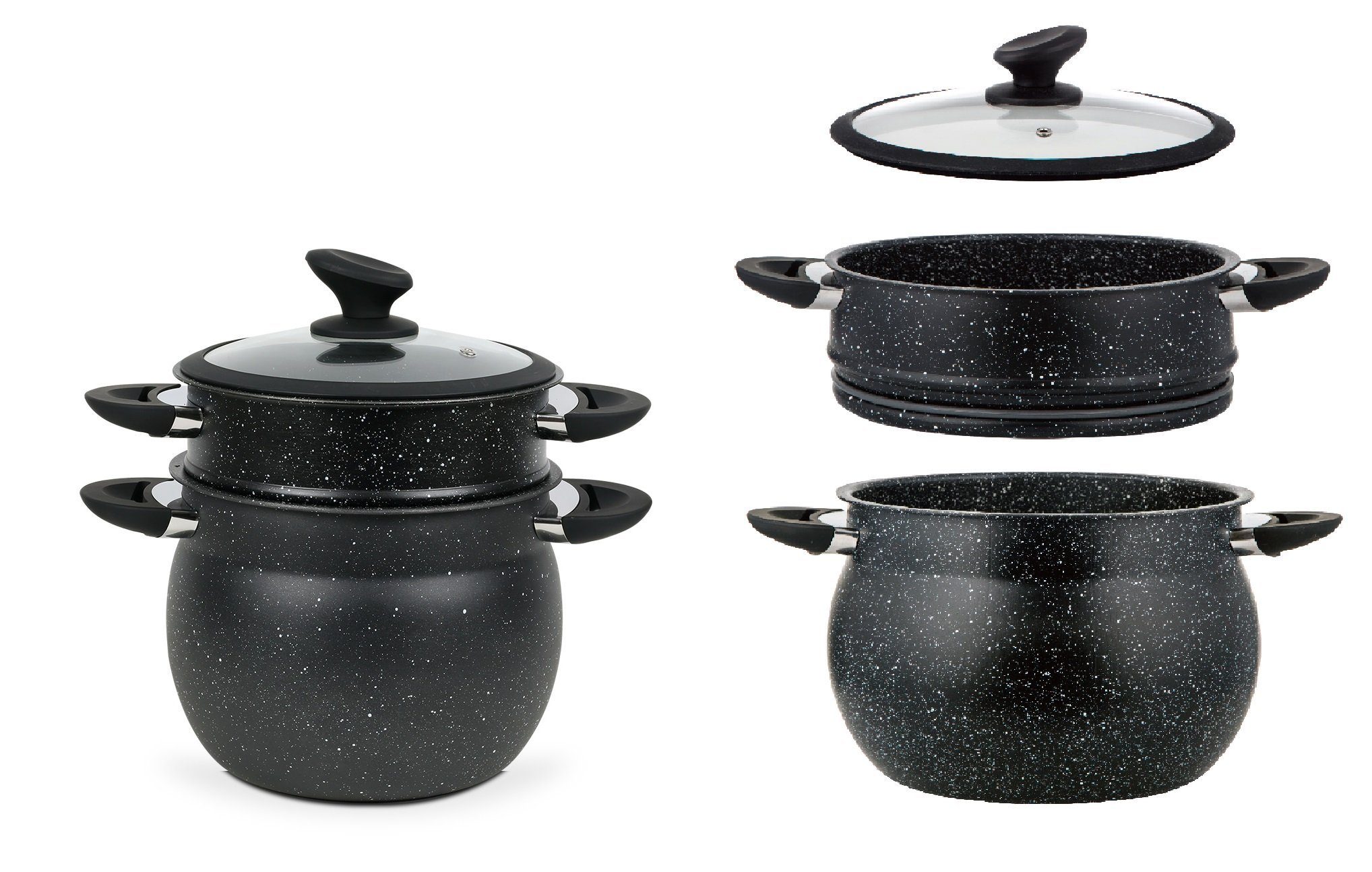 Royalty Line Topf-Set 3 tlg. Couscoussiere Kuskus Topfset ca. 9 L Dampfgarer COUSCOUS Ø 24, Aluminiumguss (dreiteilige Couscousierre)