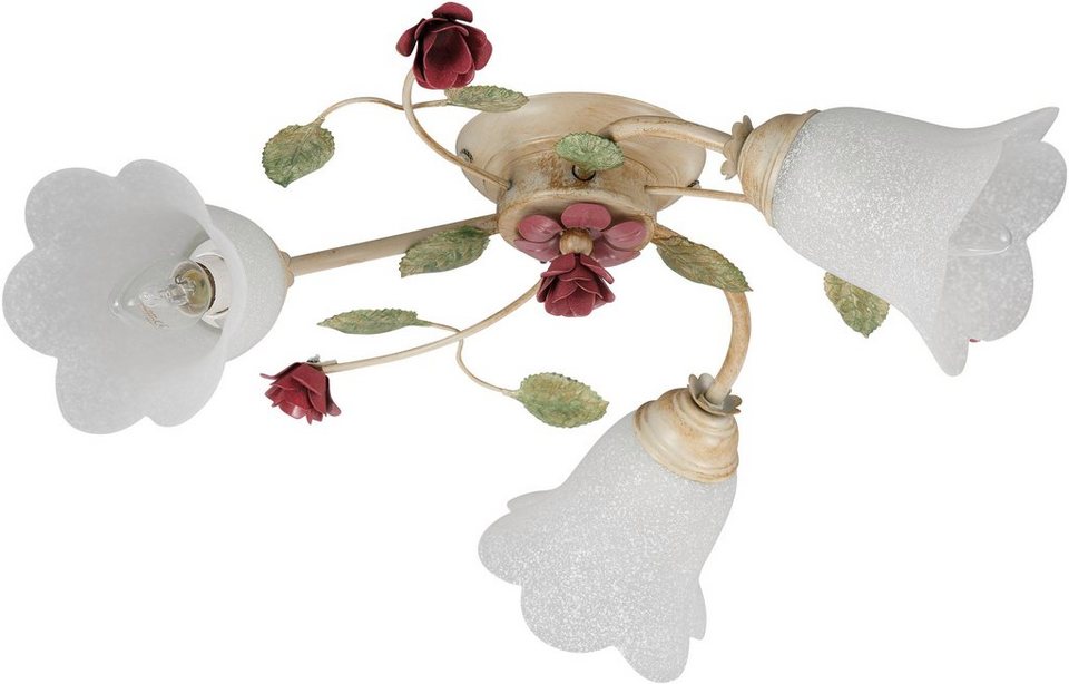 Home affaire Deckenleuchte ROSA, ohne Leuchtmittel, Deckenlampe, Florales  Design mit Blättern und Rosenblüten