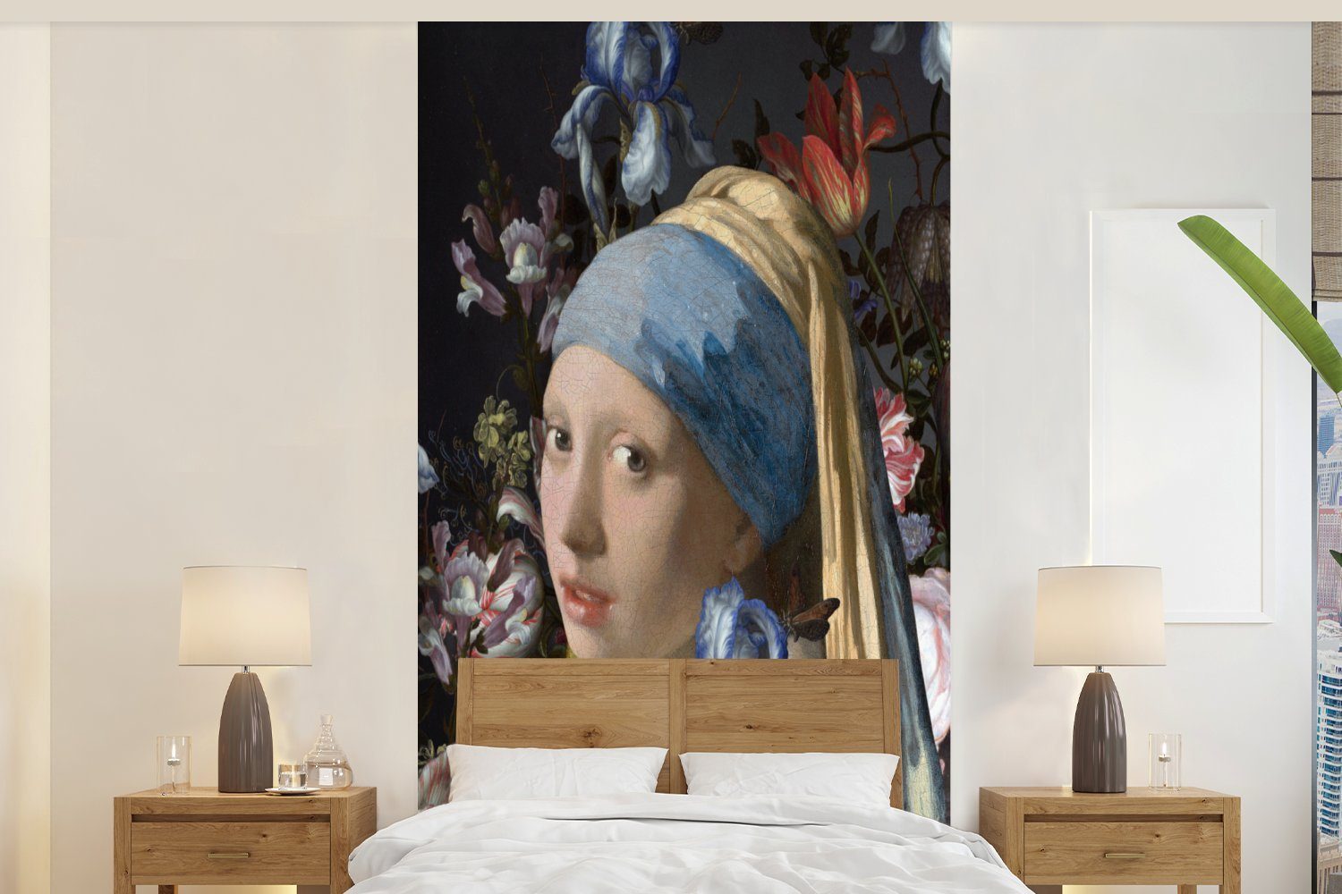 MuchoWow Fototapete Das Mädchen mit dem Perlenohrring - Johannes Vermeer - Blumen, Matt, bedruckt, (2 St), Vliestapete für Wohnzimmer Schlafzimmer Küche, Fototapete