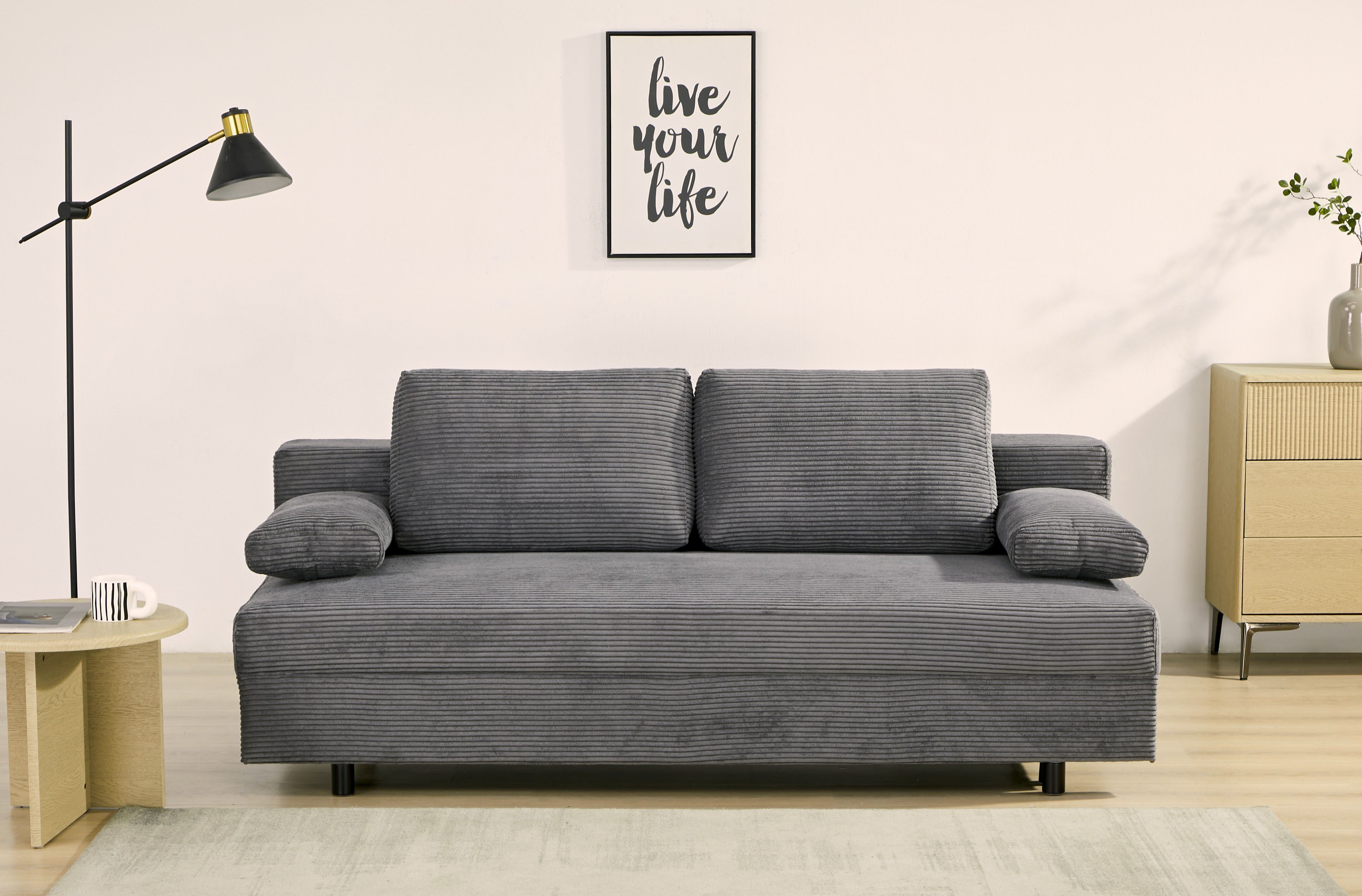 OTTO home Schlafsofa ONNIKO Cord, Breite: 192 cm, Liegefläche 121x192 cm, softer Cord-Bezug, mit Bettfunktion & Bettkasten