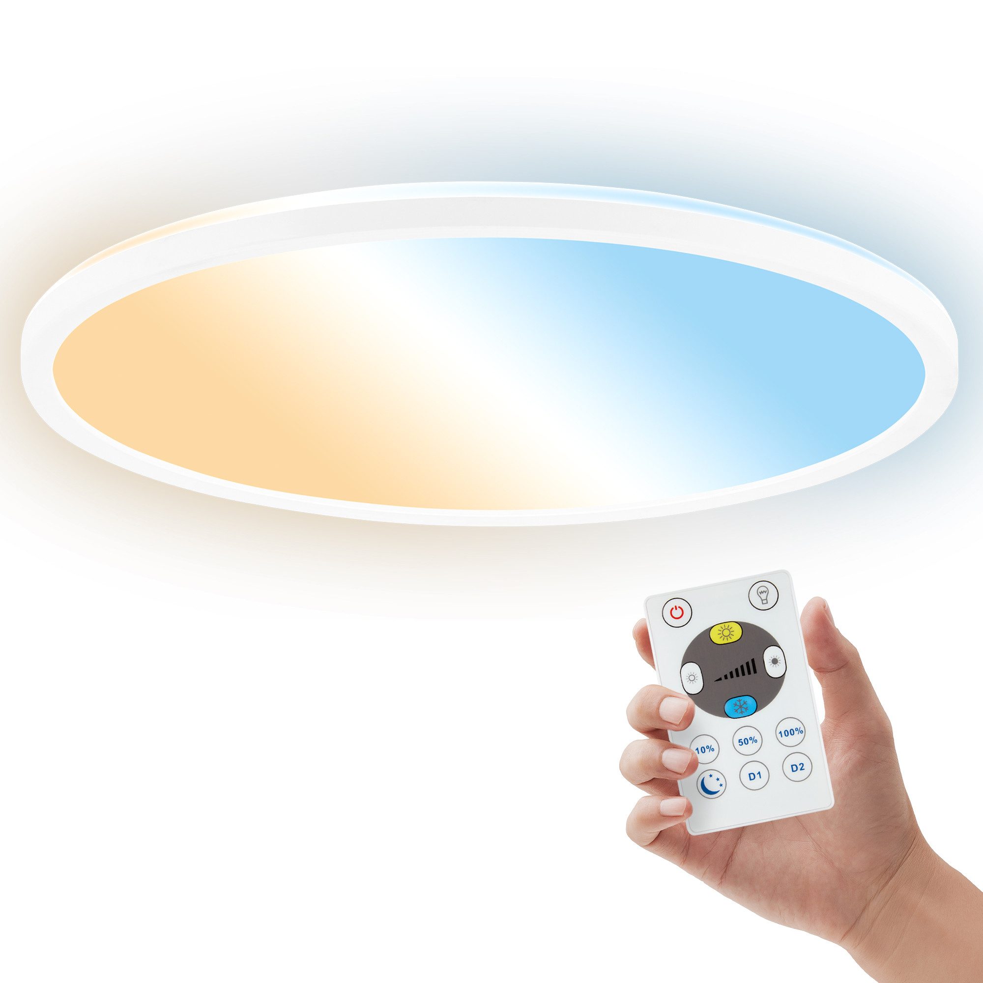 B.K.Licht LED Panel Deckenleuchte Wohnzimmer Flach Fernbedienung CCT Dimmbar IP44, LED fest integriert, CCT-Farbtemperatursteuerung, Badlampe, Badezimmer, Küche, Wohnzimmer