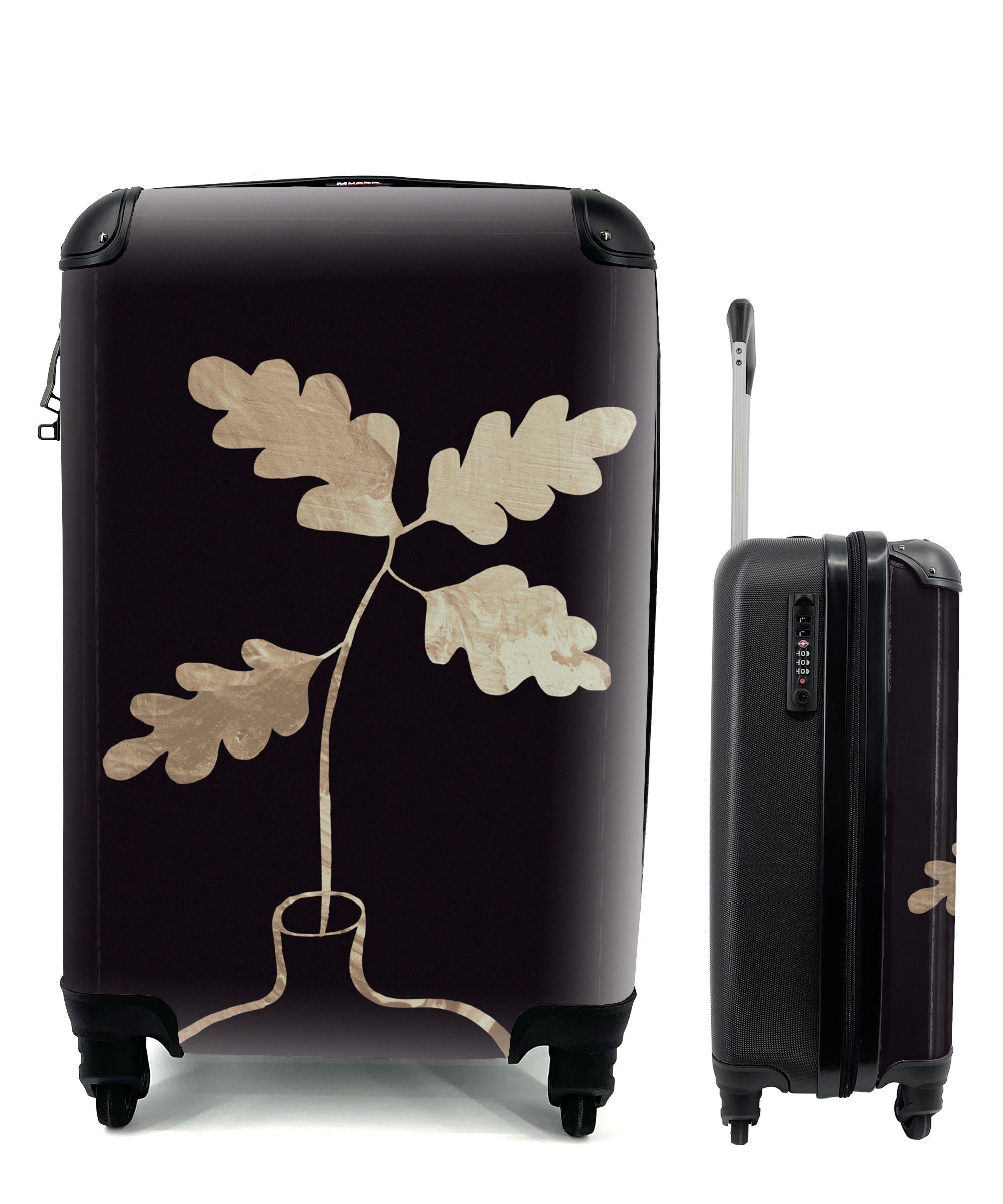 MuchoWow Handgepäckkoffer Blätter - Gold - Luxus, 4 Rollen, Reisetasche mit rollen, Handgepäck für Ferien, Trolley, Reisekoffer