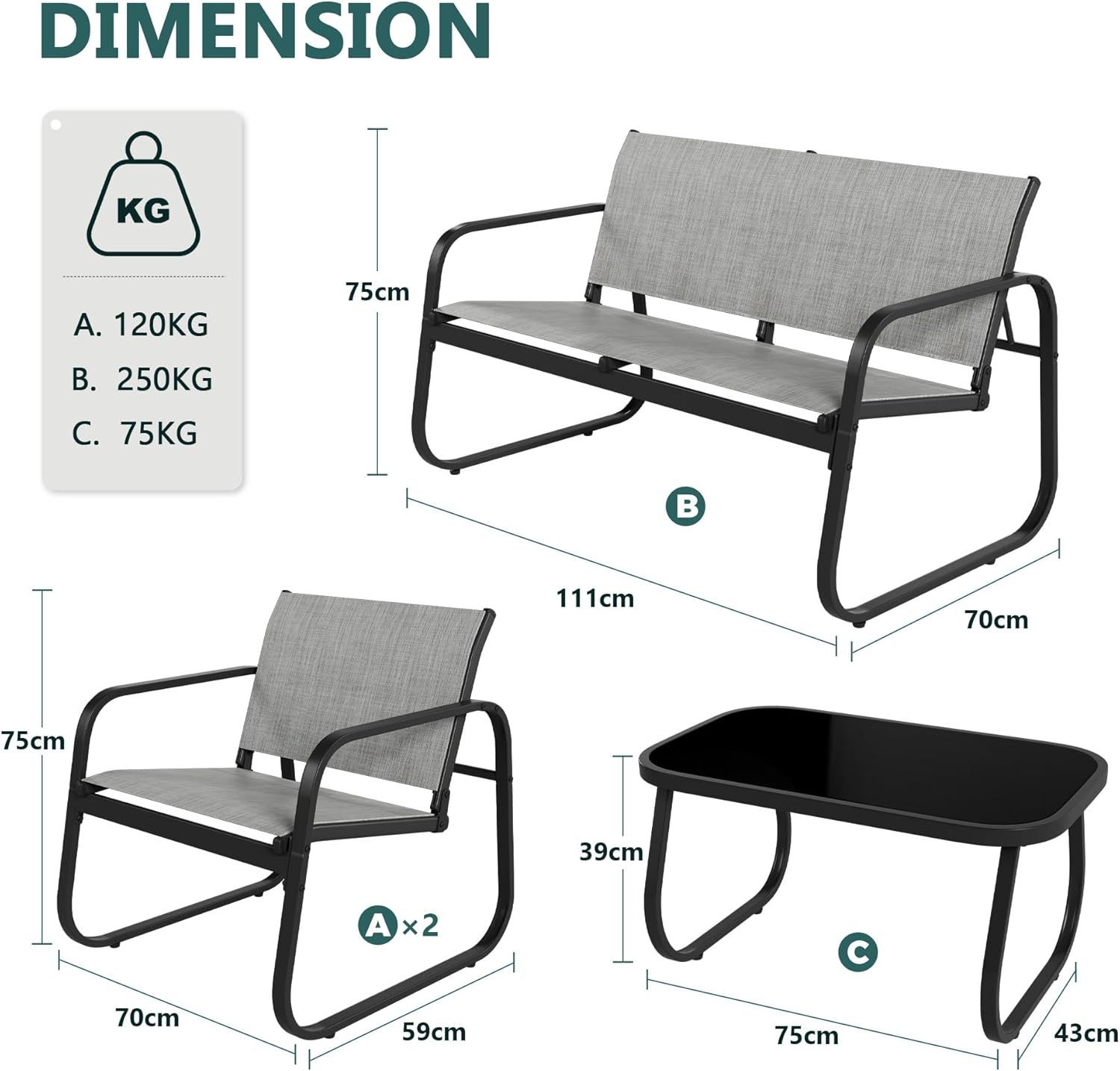 UDPATIO Gartenlounge-Set wetterfest Stahlrahmen Gartenmöbel Set, günstig online kaufen