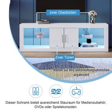 autolock TV-Schrank Moderner schwarzer TV-Ständer;16-Farben-LED,Bluetooth-Steuerung