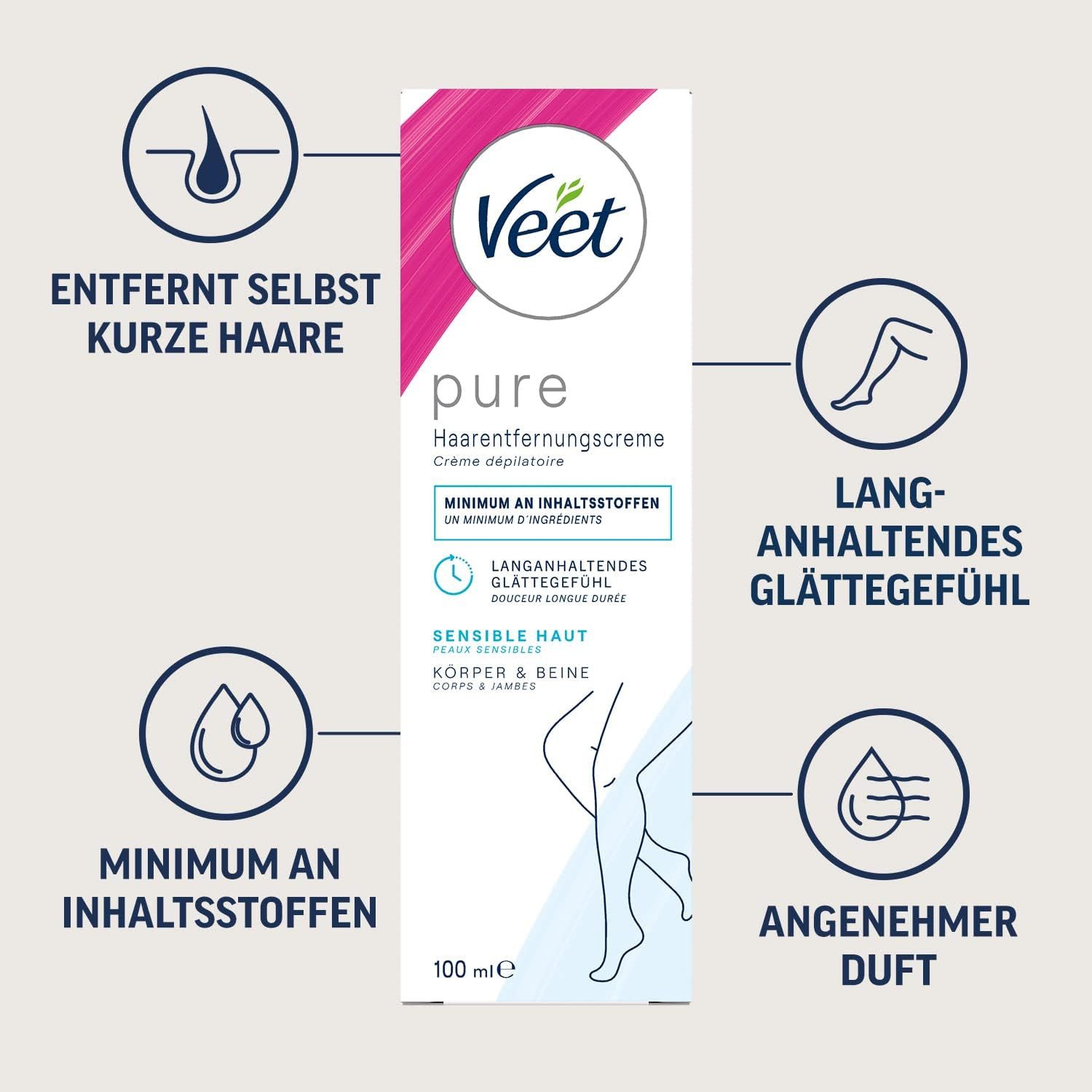 Veet Enthaarungscreme für Körper & Beine 100 ml, 1 St., Haarentfernungscreme, für sensible Haut