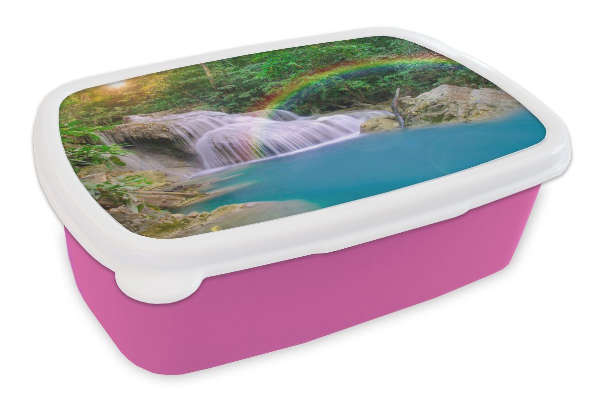 - MuchoWow Erwachsene, - - Brotdose Sonne Natur, Wasserfall für Snackbox, Mädchen, (2-tlg), Kunststoff, Lunchbox Regenbogen rosa Kunststoff Kinder, Brotbox