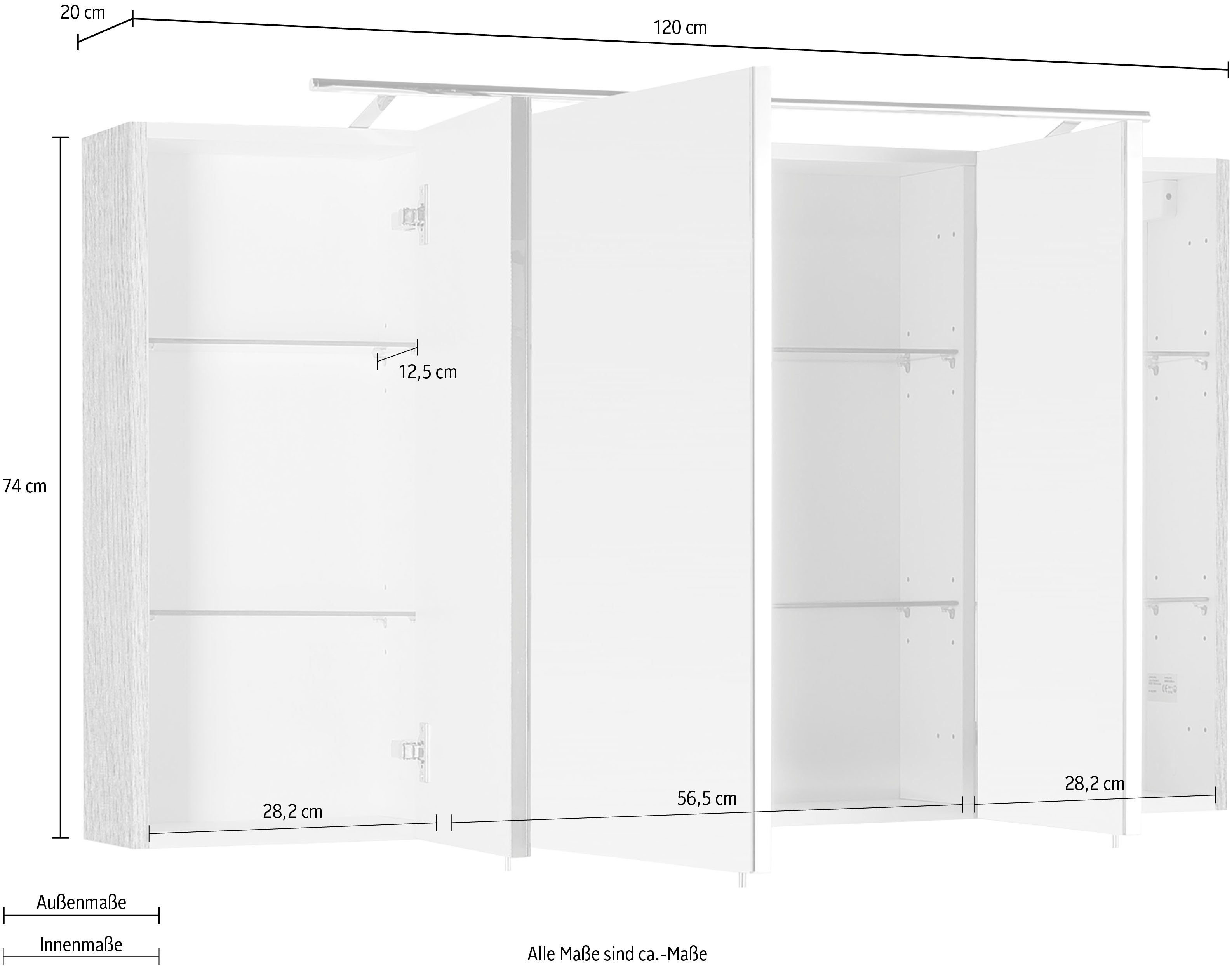 braun Breite 120 3040, braun | Eiche Spiegelschrank Struktur MARLIN Eiche Struktur cm