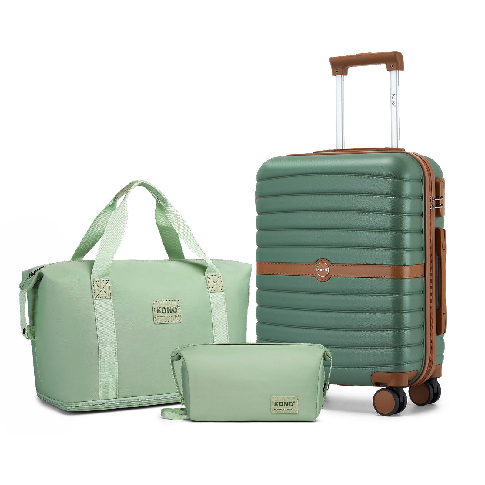 KONO Trolleyset, Hartschalenkoffer 20/24/28 Zoll + Reisetasche (36L) + Kosmetiktasche, 360°-Doppelrollen Rollen, (3 tlg)