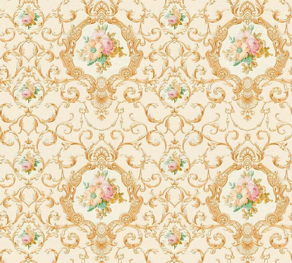 A.S. Création living walls Barock barock, mehrfarbig, Metallic Tapete ornamental, glatt, bunt/beige/natur (1 floral, Château 5 Vliestapete gemustert, St)