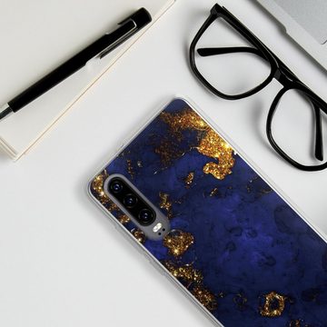 DeinDesign Handyhülle Marmor Gold Utart Blue and Golden Marble Look, Huawei P30 Silikon Hülle Bumper Case Handy Schutzhülle