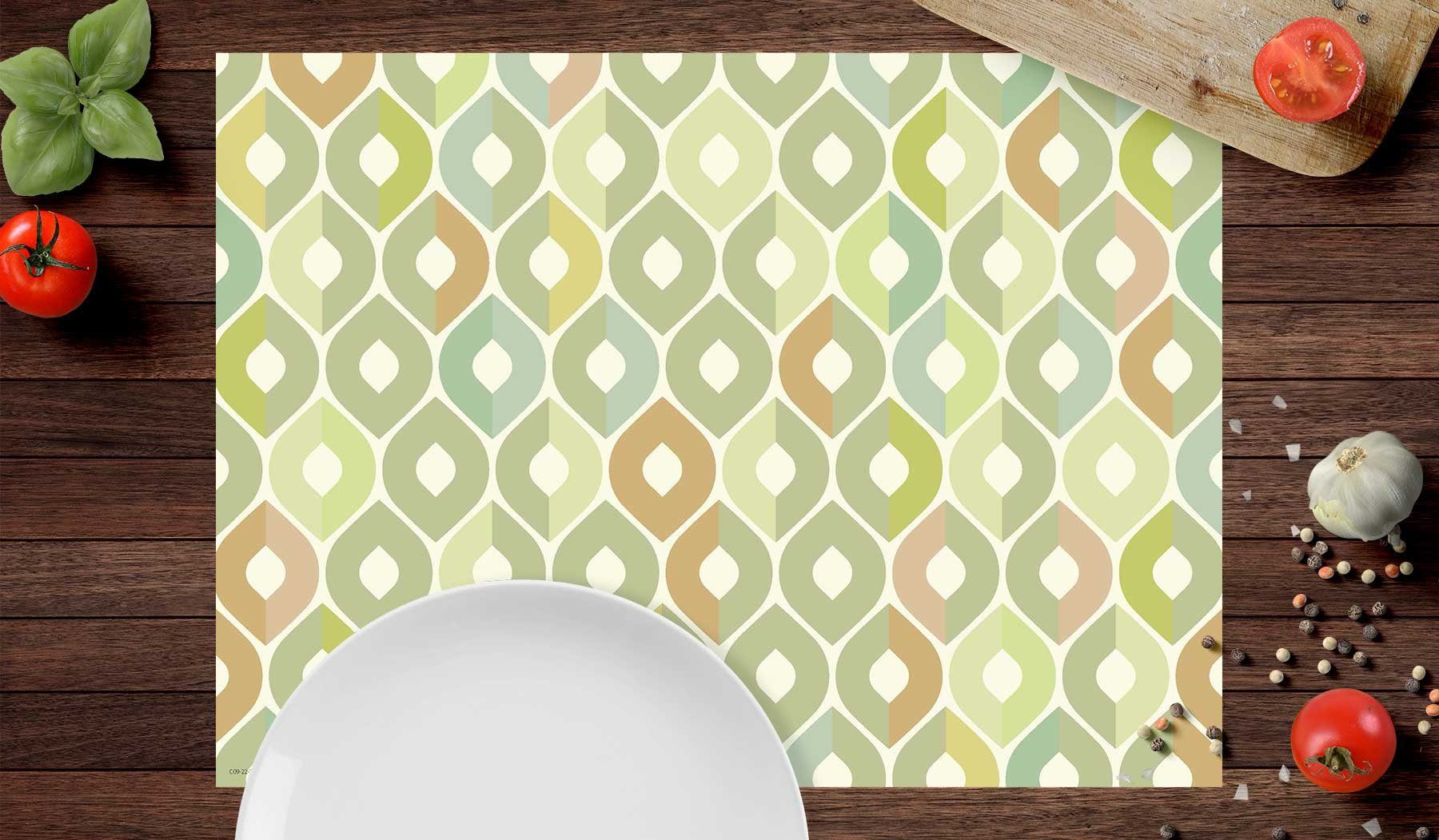 cover-your-desk.de Platzset Tischset, Platzset abwaschbar - Muster in oliv-grün - aus Premium Vinyl (Kunststoff - BPA-frei) - 4 Stück - 44 x 32 cm - rutschfeste Tischdekoration!, (4-St)