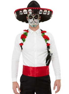 Smiffys Kostüm Tag der Toten Set, Dreiteiliges Set mit Blumenholster, Sombrero und Schärpe
