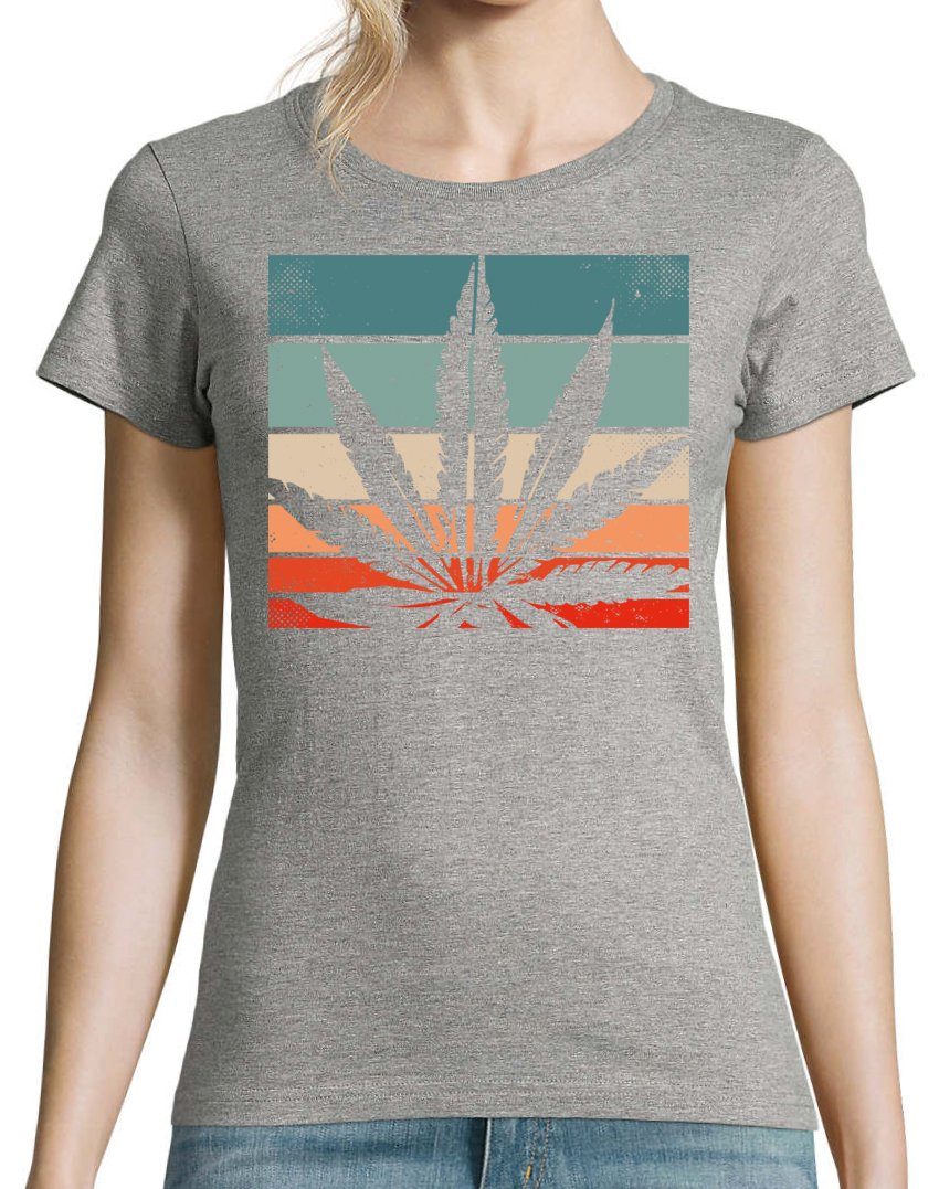 Youth Designz T-Shirt Cannabis modischem Grau Frontprint Retro mit T-Shirt Damen