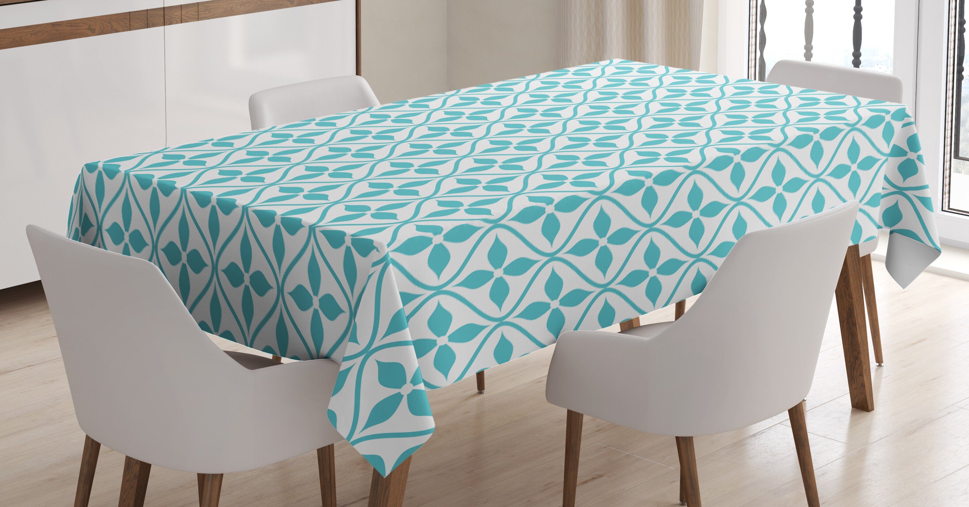 Abakuhaus Tischdecke Farbfest Waschbar Für den Außen Bereich geeignet Klare Farben, zeitgenössisch Wellen und Blumen | Tischdecken