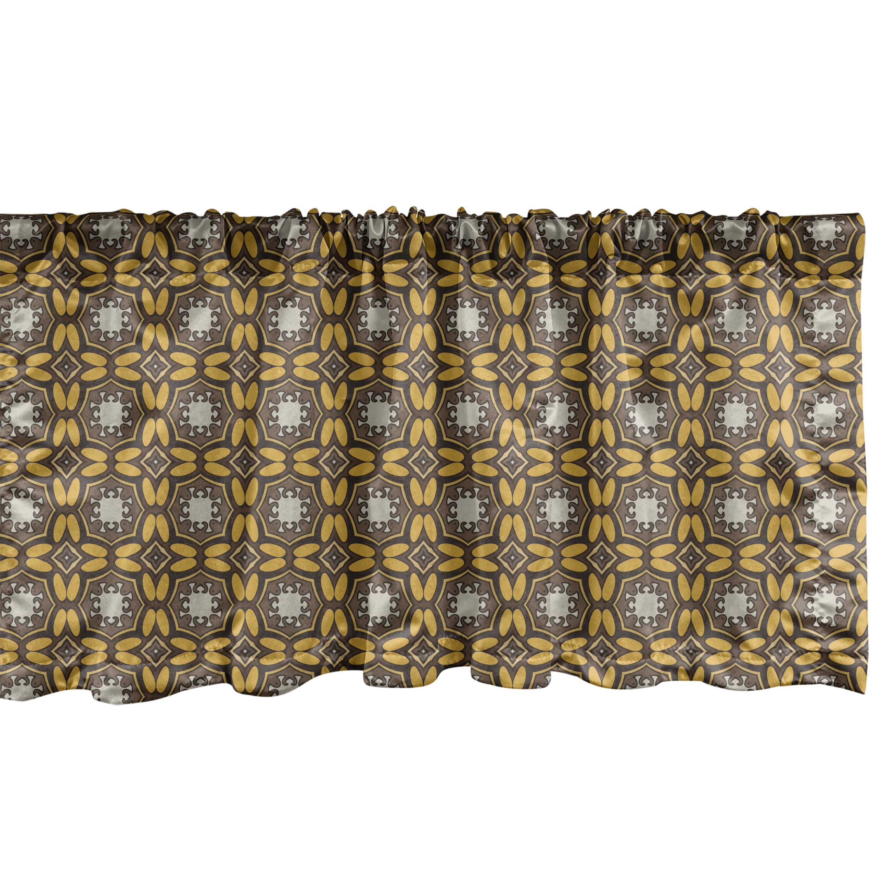 Scheibengardine Vorhang Volant für Küche Schlafzimmer Dekor mit Stangentasche, Abakuhaus, Microfaser, Abstrakt Erdtöne Antike Motive