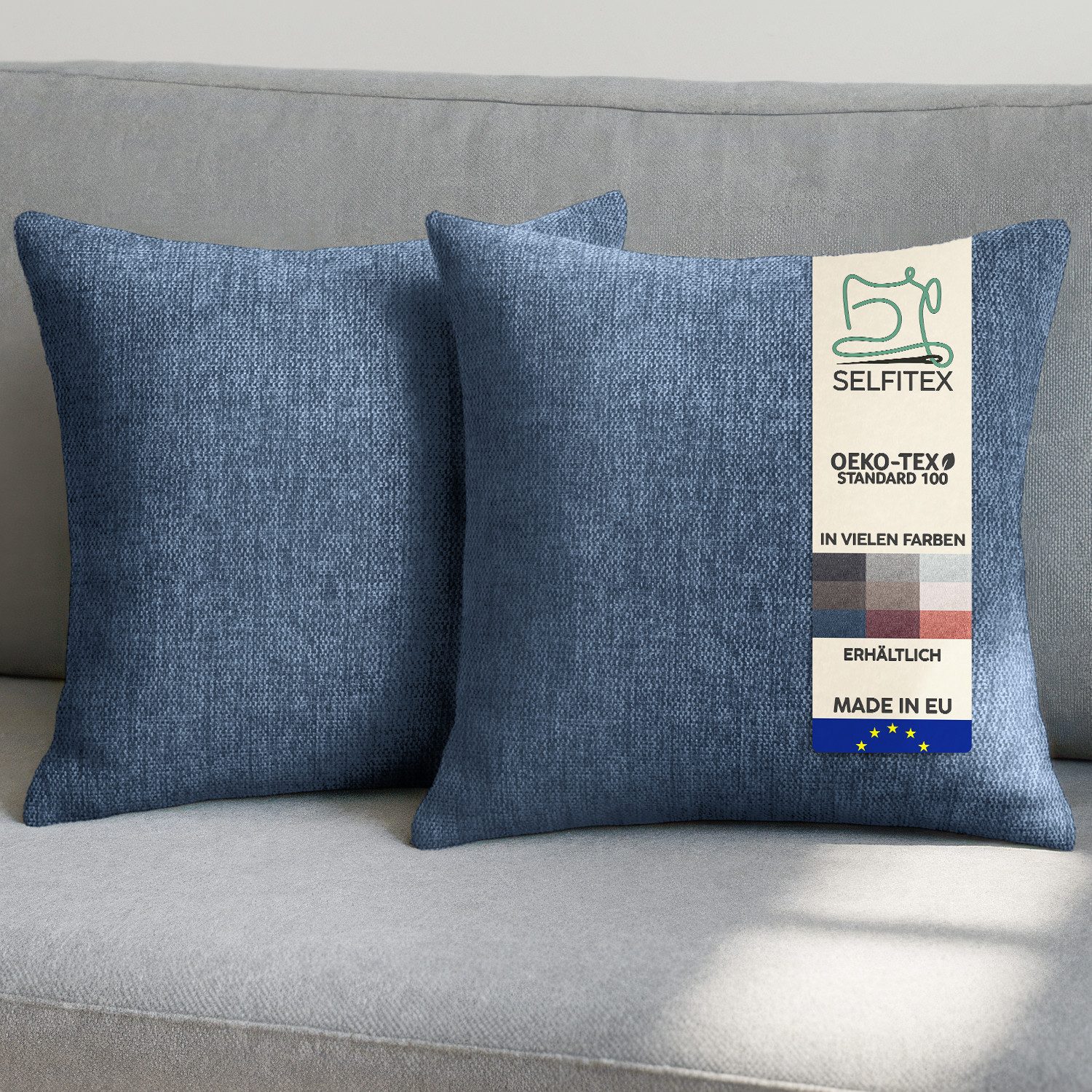 Selfitex Dekokissen 2er Set Sofakissen, Blau, Gr. 40 x 40 cm