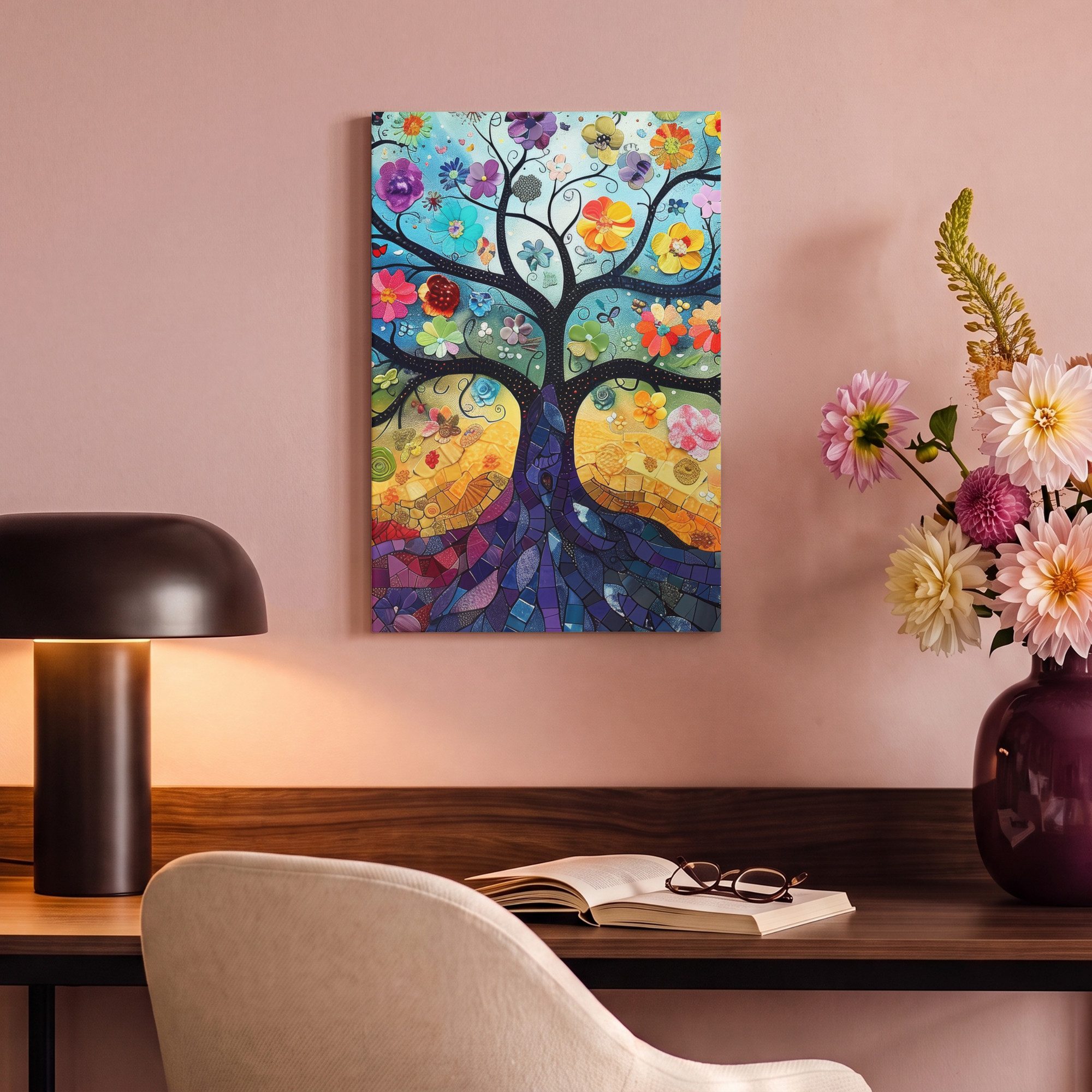 OneMillionCanvasses® Leinwandbild Baum - Bunt - Blumen - Kunst - Abstrakt, Fotodruck (1 St), Leinwand Bilder Klein, Wand Dekoration Aesthetic 30x20 cm – Bild 4 von 5