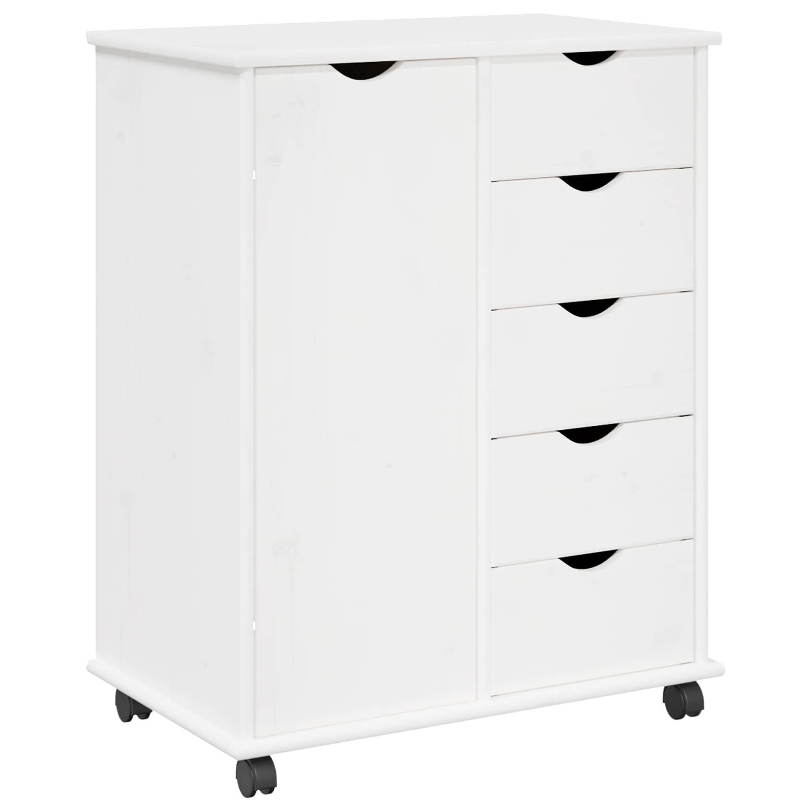 vidaXL Rollcontainer Rollschrank Mit Rad Weiß 63,5 x 39 x 79 cm Massivholz Kiefer, (1 St)