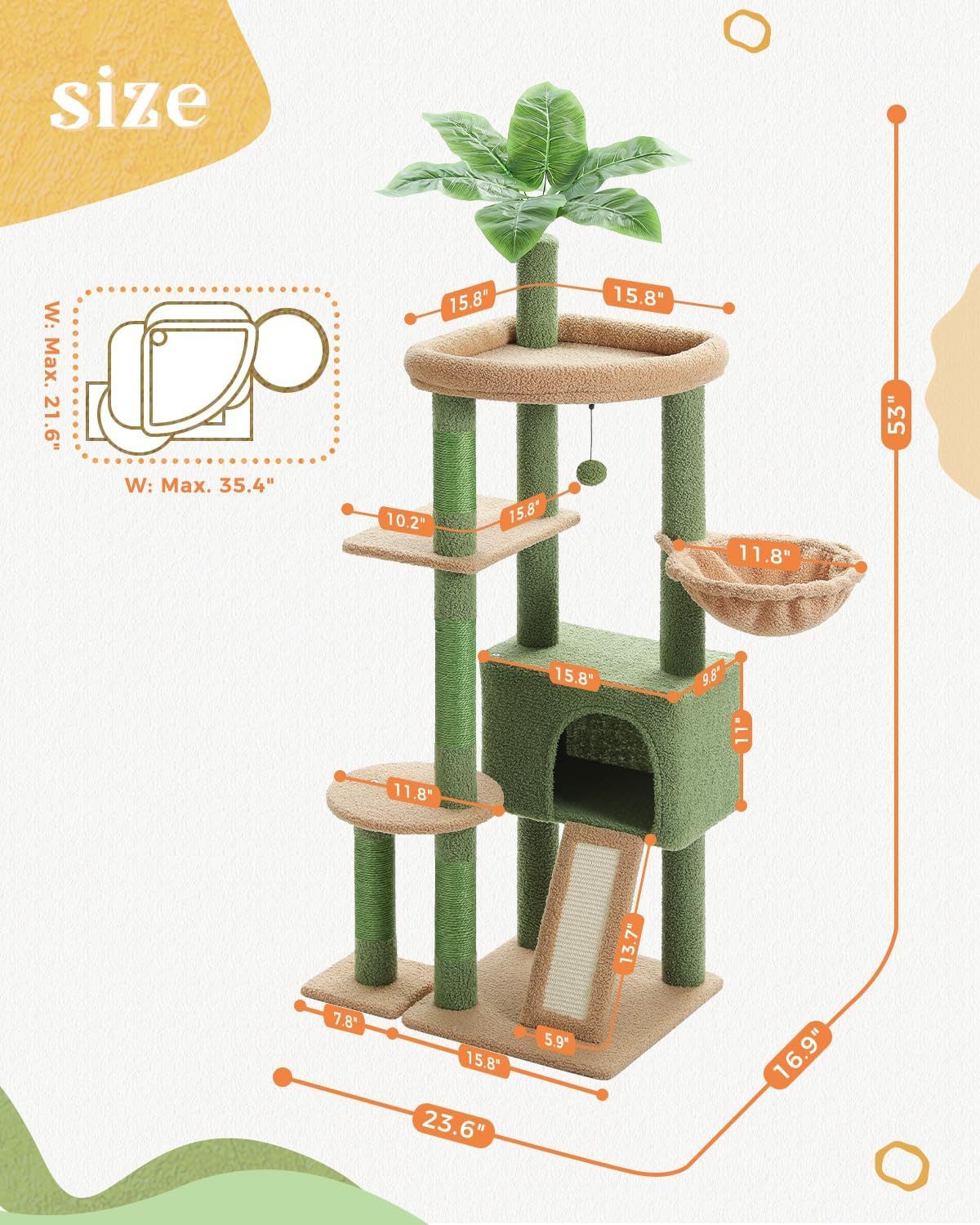 Purpurra Kratzbaum Höhenverstellbar mit Blättern/Champignon, Hängematte, günstig online kaufen