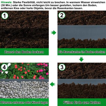 AUFUN Rasenkante Beetbegrenzung Elastische Beeteinfassung Rund, 12cm Höhe, Mähkante Gartenwegen Kies Beetumrandung, Schwarz/Hellgrau/Grün