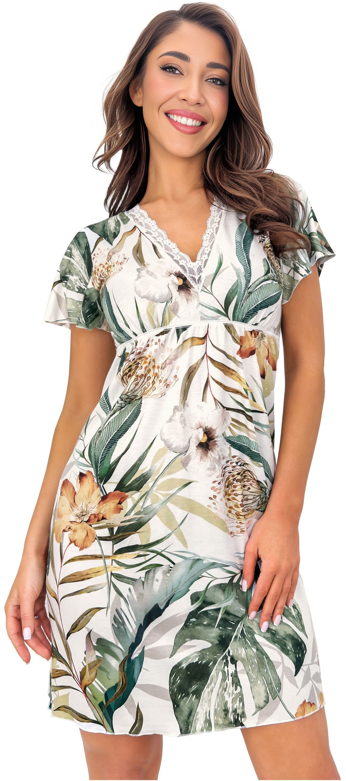 Donna Nachthemd Olivia (Set, 1-tlg., 1-teilig) Damen Sleepshirt ca.95cm Schlafshirt Kurzarm Viscose Spitze