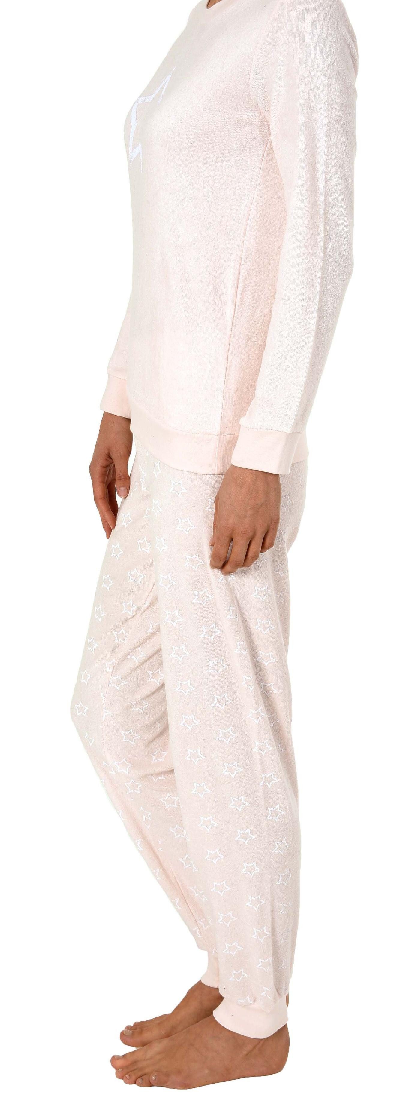 RELAX by Normann Pyjama Damen Frottee Pyjama langarm Schlafanzug mit Bündchen + Sterne Optik