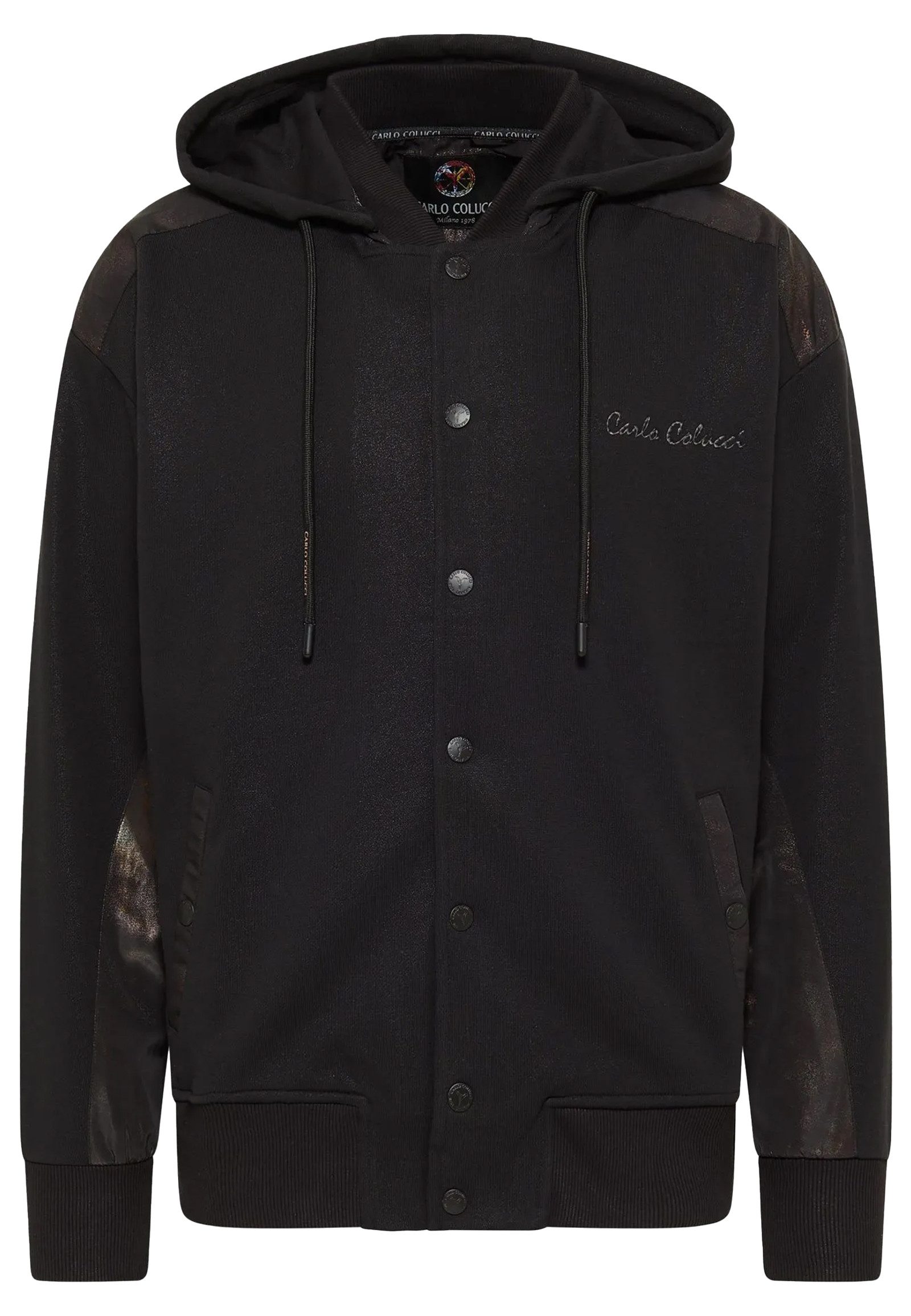 CARLO COLUCCI Hoodie Oversize Druckknopfleiste Rückenprint für Herren (1-tlg) Kordelkapuze, Rippbündchen, Schimmernde Schulterdetails