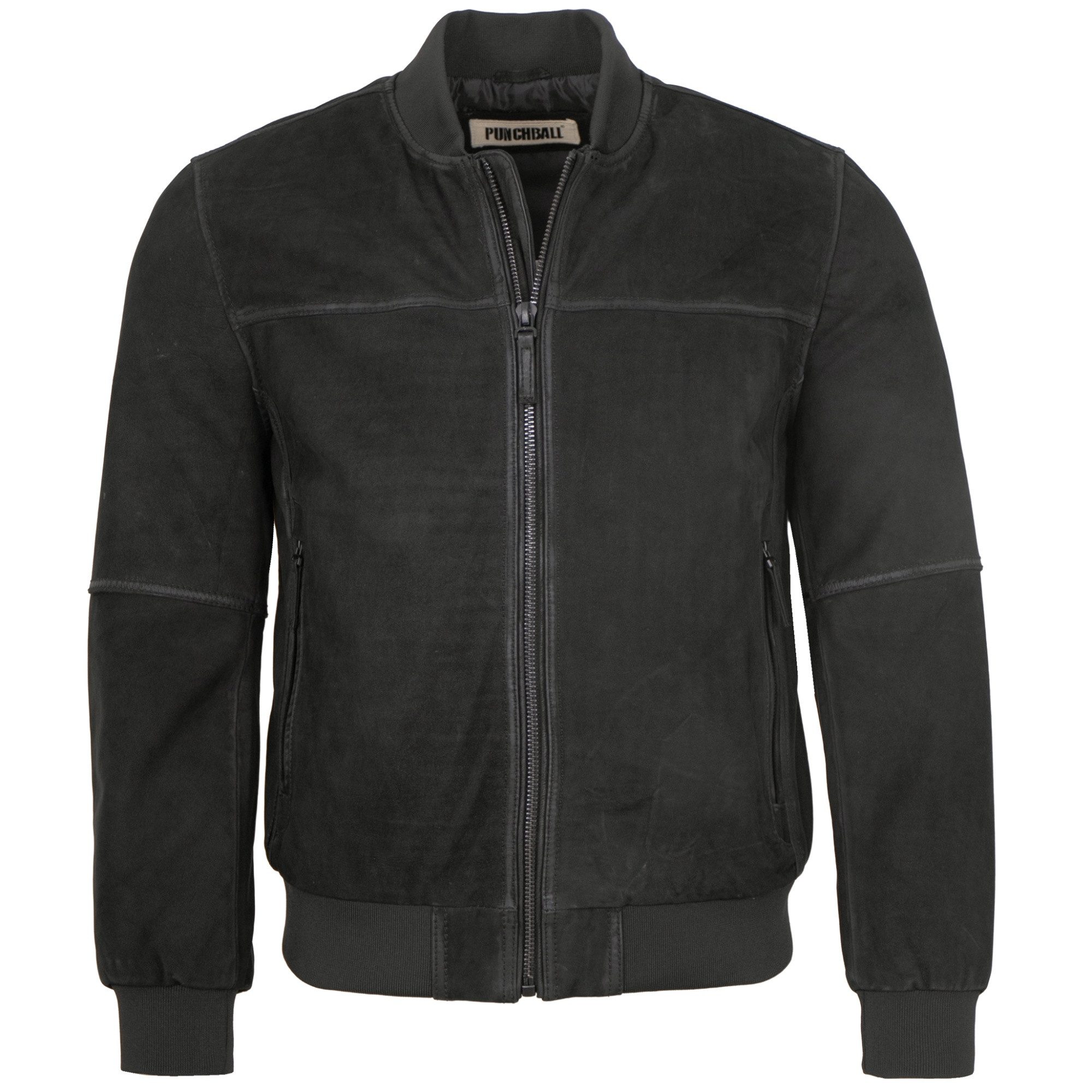 PUNCHBALL Lederjacke College/M Punchball - Herren Lederjacke Blosuon Rindsnubuk schwarz