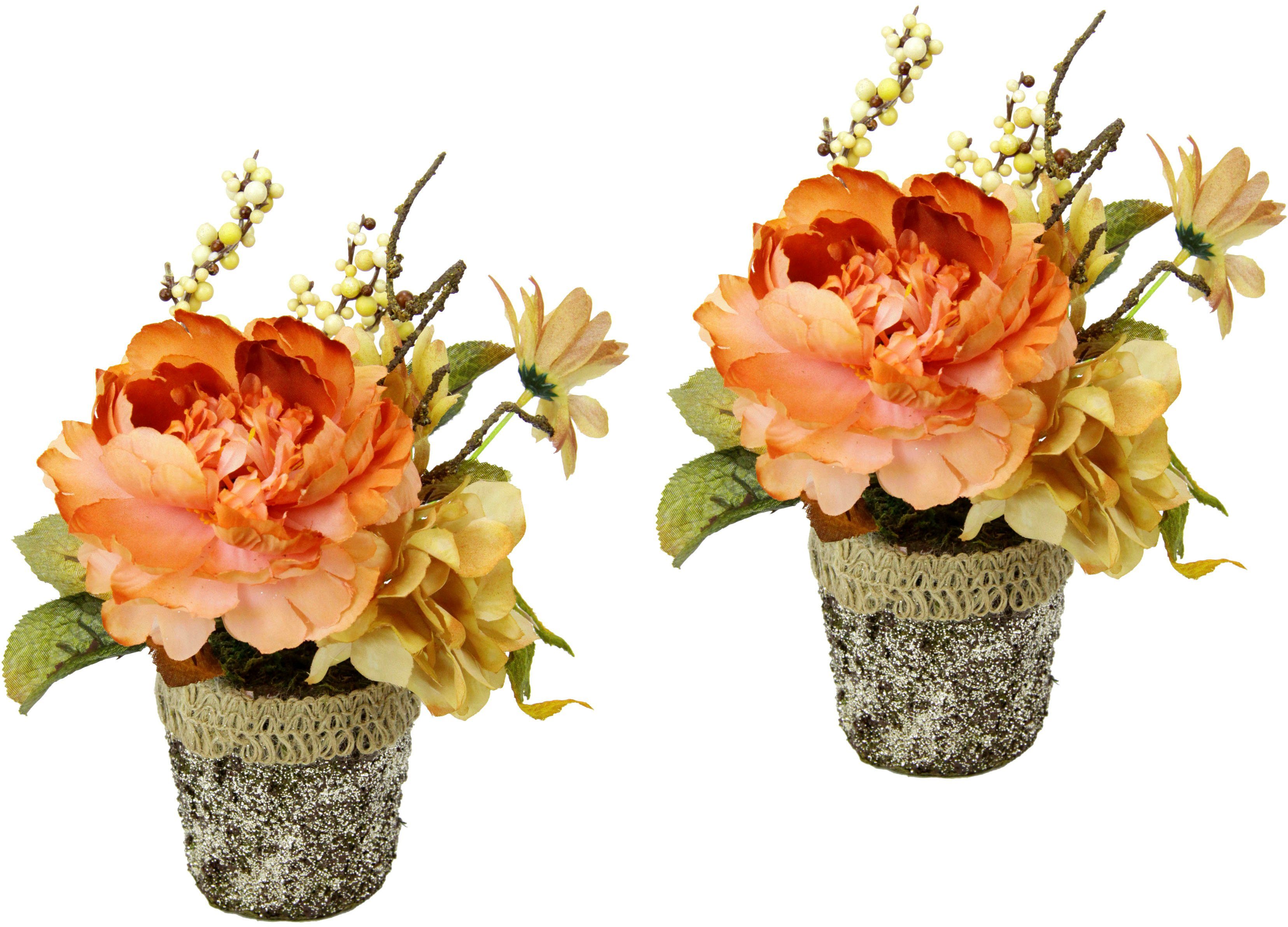 Topf, 19 cm, Höhe 2er Gesteck Set Kunstpflanze Chrysantheme, I.GE.A., Im aus