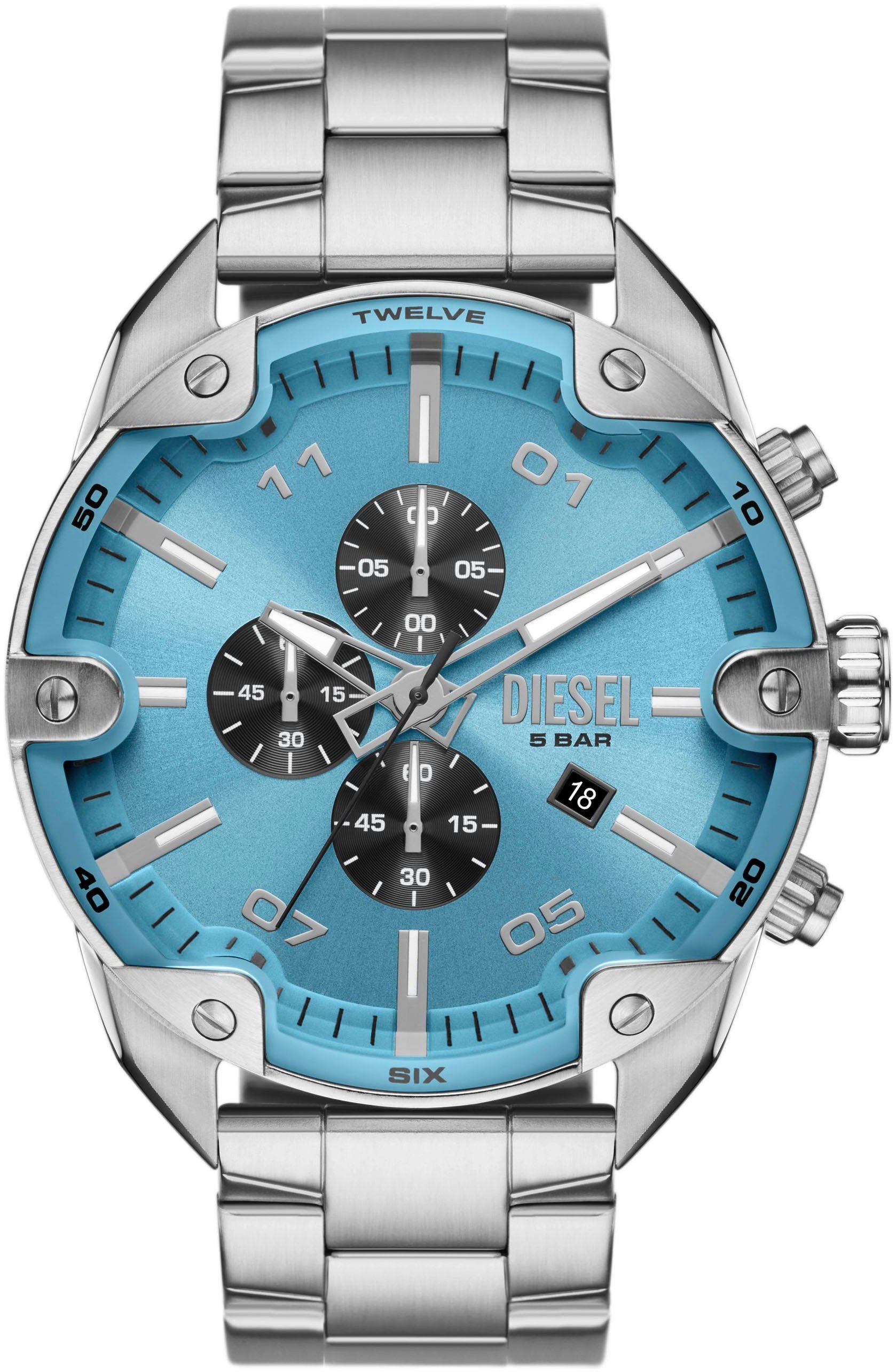 Diesel Chronograph SPIKED DZ4655 Quarzuhr Armbanduhr Herrenuhr Stoppfunktion Edelstahlarmband Markanter Herrenchronograph