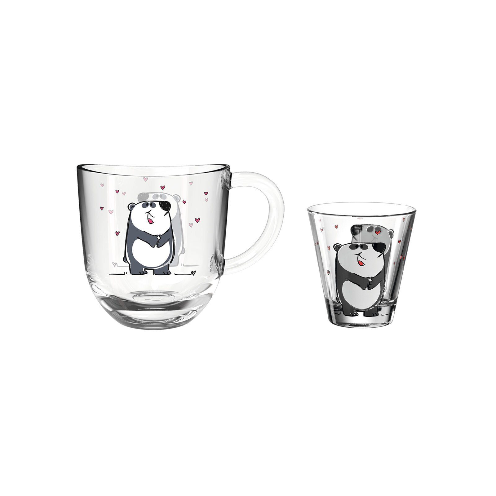 Glas Kindertasse Set, LEONARDO Trinkglas und 2er Kinderbecher Bambini Panda