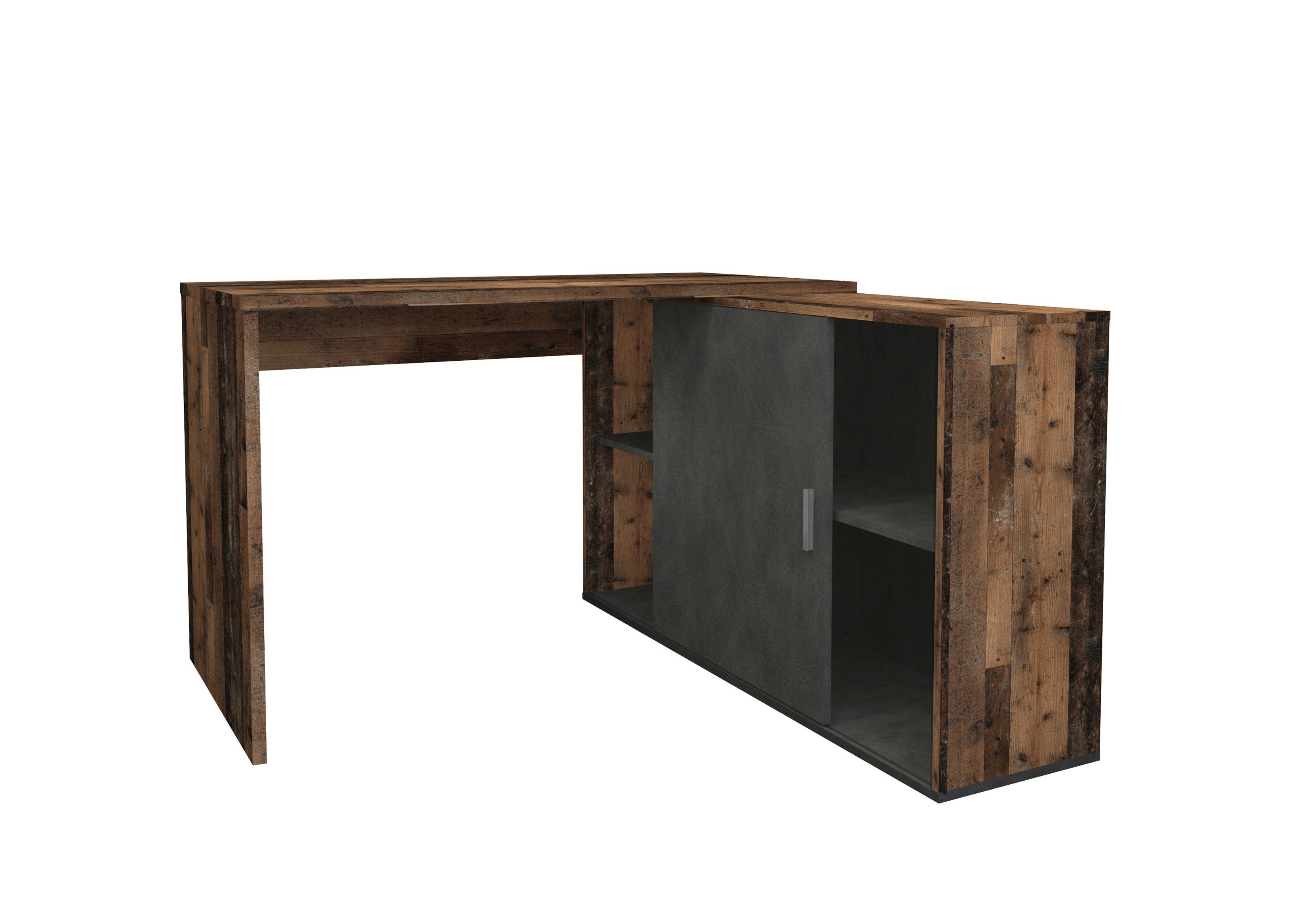 FMD Möbel Eckschreibtisch in Old Style dunkel / Matera mit einer Tür und 2 Einlegeböden (BxHxT: 118x75x60,5 cm)