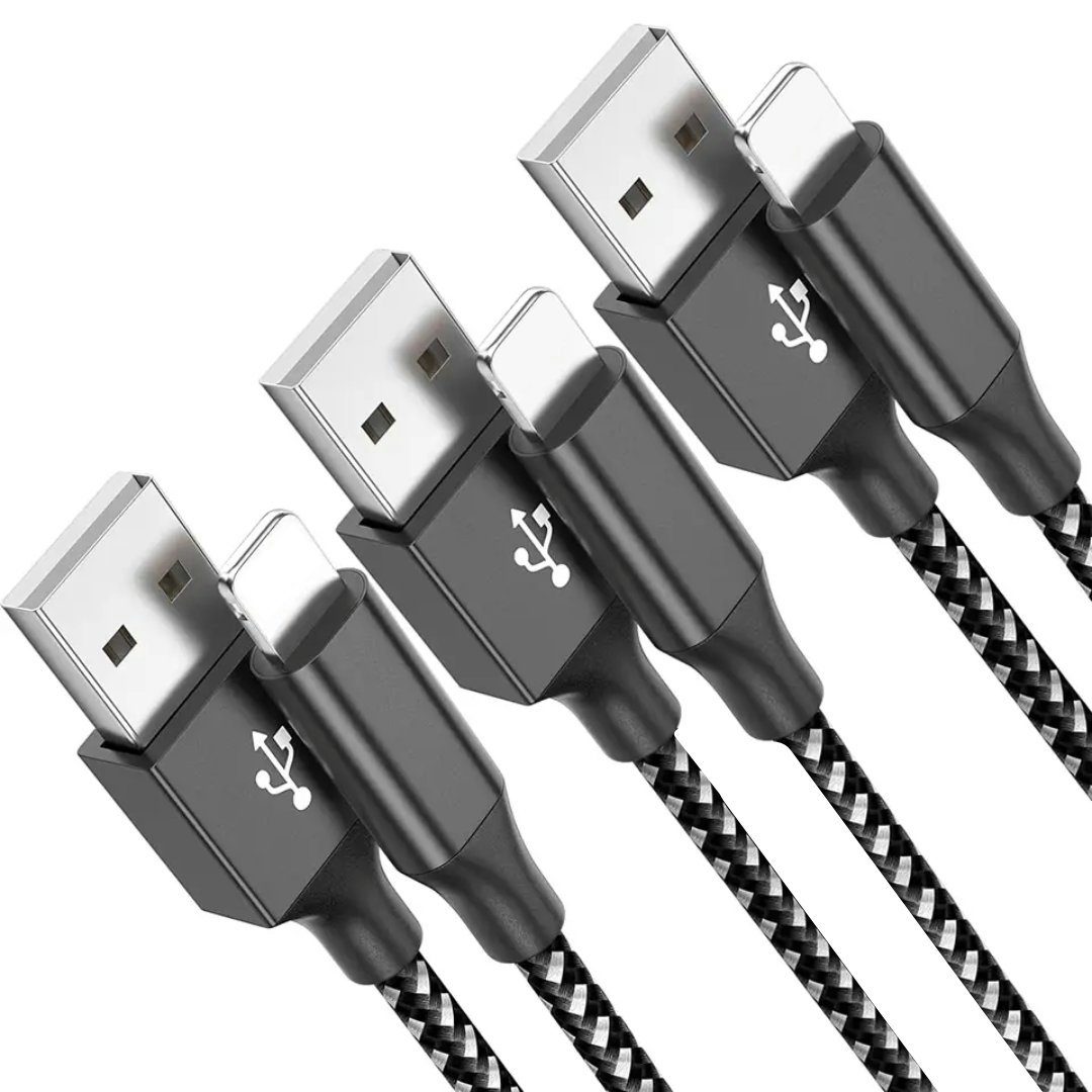 Alpha Electronics iPhone Daten-Ladekabel 3er Set Schwarz Smartphone-Kabel, Standard-USB, Lightning, USB Typ A (100 cm), Schnelles Laden & Datenübertragung, Robuste Ausführung