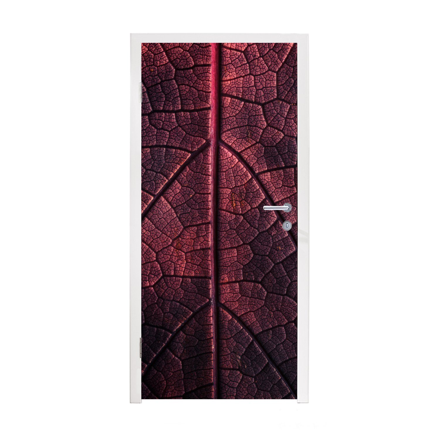 MuchoWow Türtapete Abstrakt - Rot - Blätter - Pflanze, Matt, bedruckt, (1 St), Fototapete für Tür, Türaufkleber, 75x205 cm