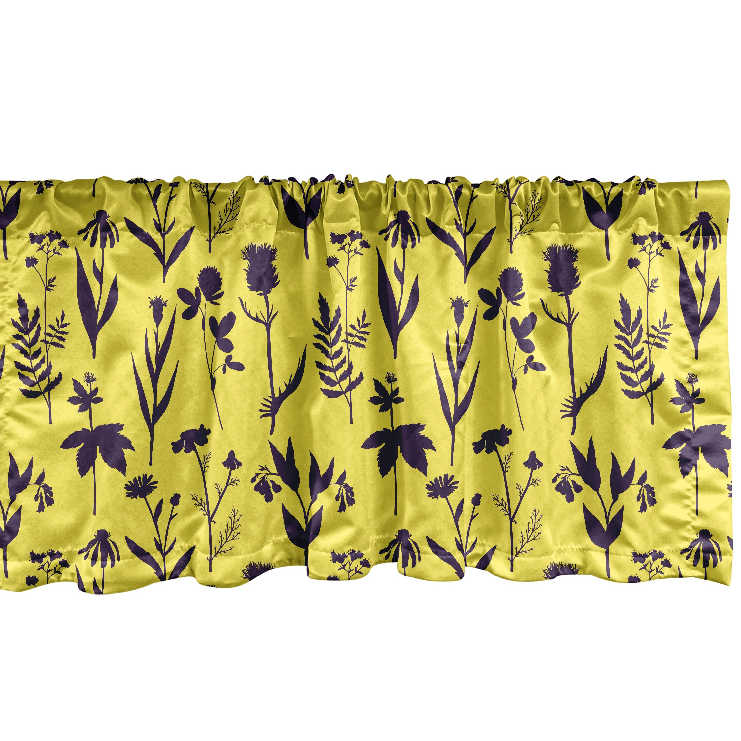 Scheibengardine Vorhang Volant für Küche Schlafzimmer Dekor mit Stangentasche, Abakuhaus, Microfaser, Blumen Bicolor Blumen und Kräuter