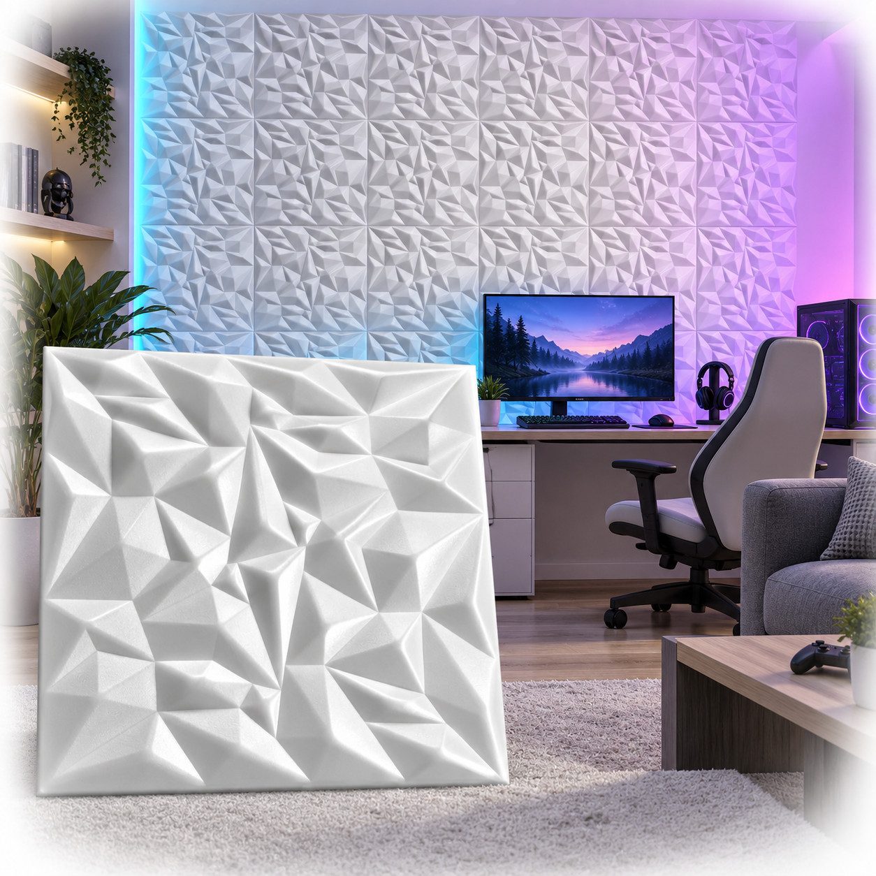 IKHEMalarka 3D Wandpaneel Polystyrol Styropor XPS Gaming Zimmer Set Deckenpaneele, BxL: 50x50 cm, 0,25 qm, (0,25m², 1 Stück) Leicht, flexibel, 3D-Design, leichte Schall- und Wärmedämmung