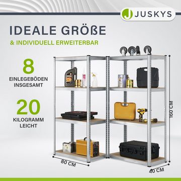 Juskys Schwerlastregal Easy, Set, 2er Set, 640 kg Traglast, 8 Böden, individueller Aufbau