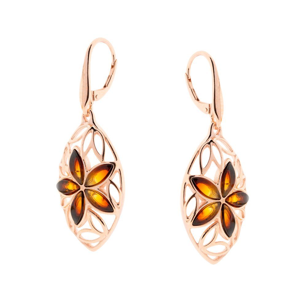 S&A Jewellery Design Paar Ohrhänger Ohrringe aus 925 Silber rosévergoldet (mit Sunrise Bernsteinen, 2-tlg), 925 Sterlingsilber rosévergoldet Silberschmuck für Damen