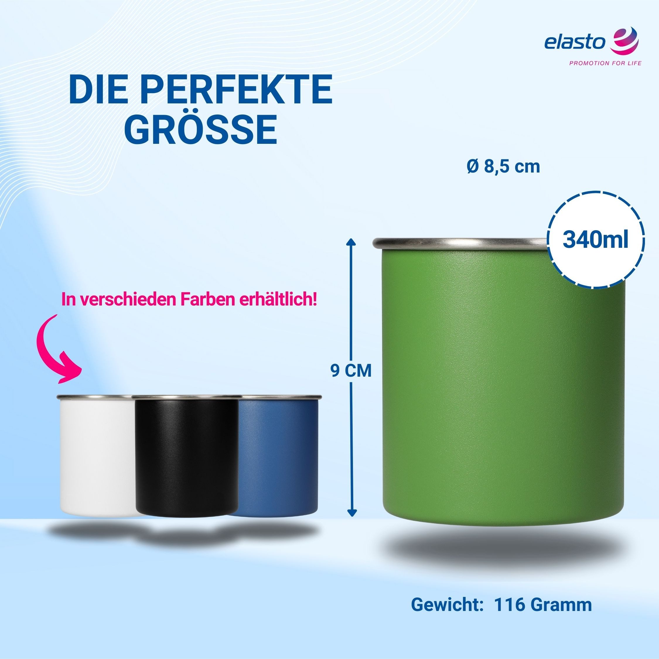 elasto Becher ADVENTURA Outdoor-Trinkbecher aus Edelstahl 340 ml, Kaffeebecher, Teetasse, camping Zubehör, Becher mit Henkel, robust – Bild 4 von 5