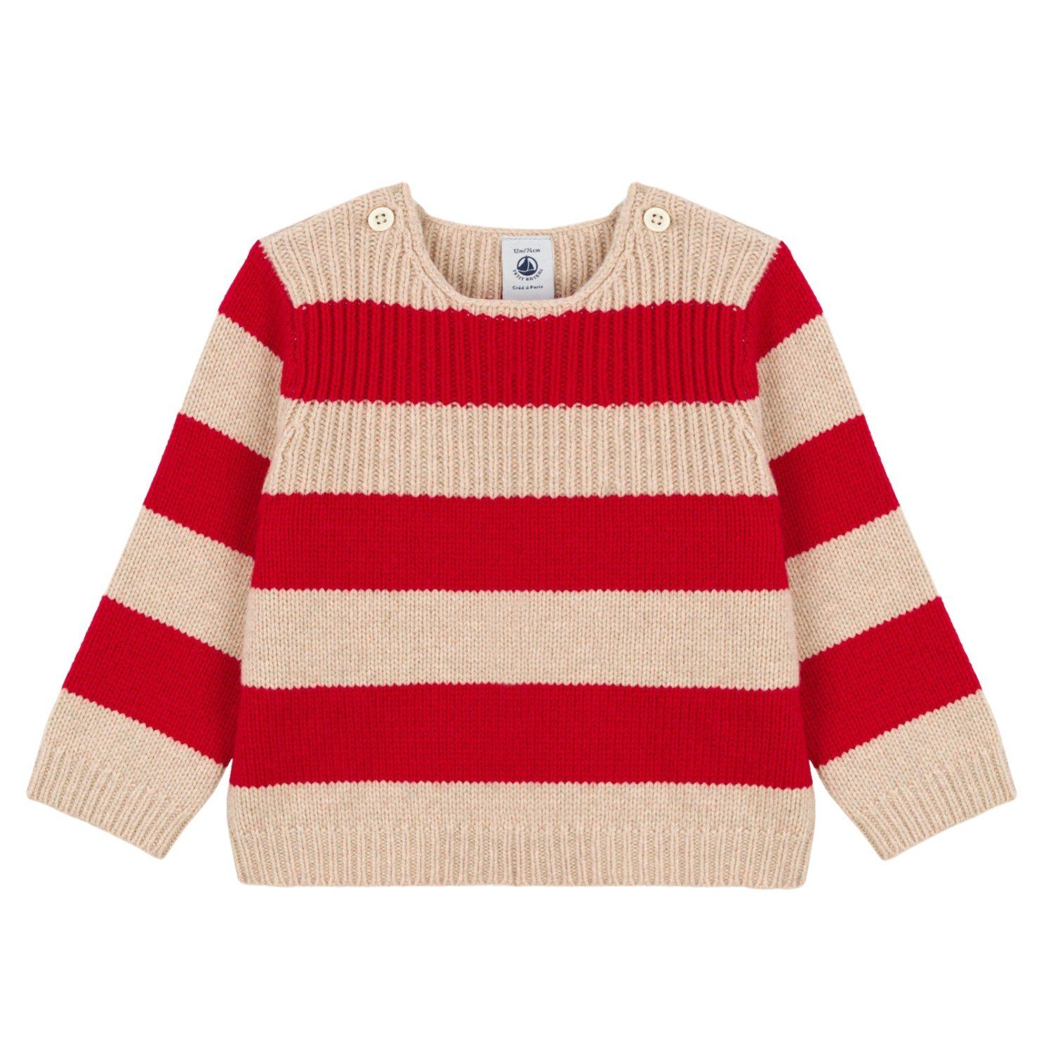 Strickpullover Bateau beige rot Strickpullover Bateau Petit Pullover Petit Baby Streifen