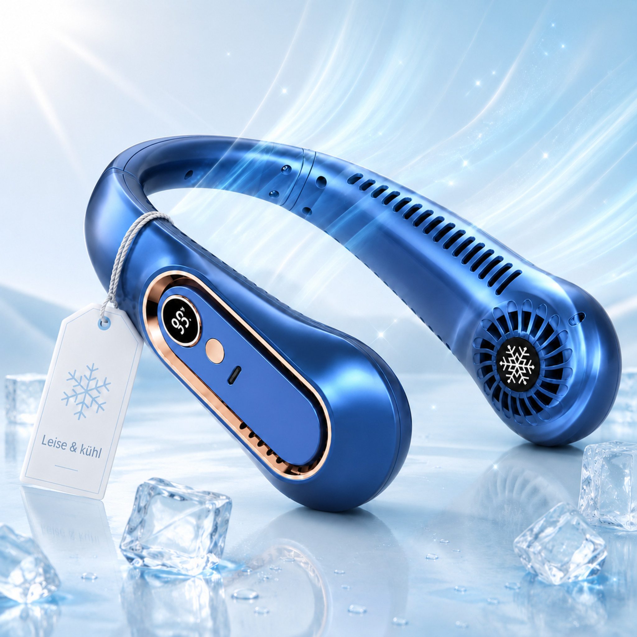 HS.SUPPLY Mini USB-Ventilator Miniventilator, Nackenventilator, Halsventilator, Körperventilator, LED-Display, beidseitiger Luftauslass